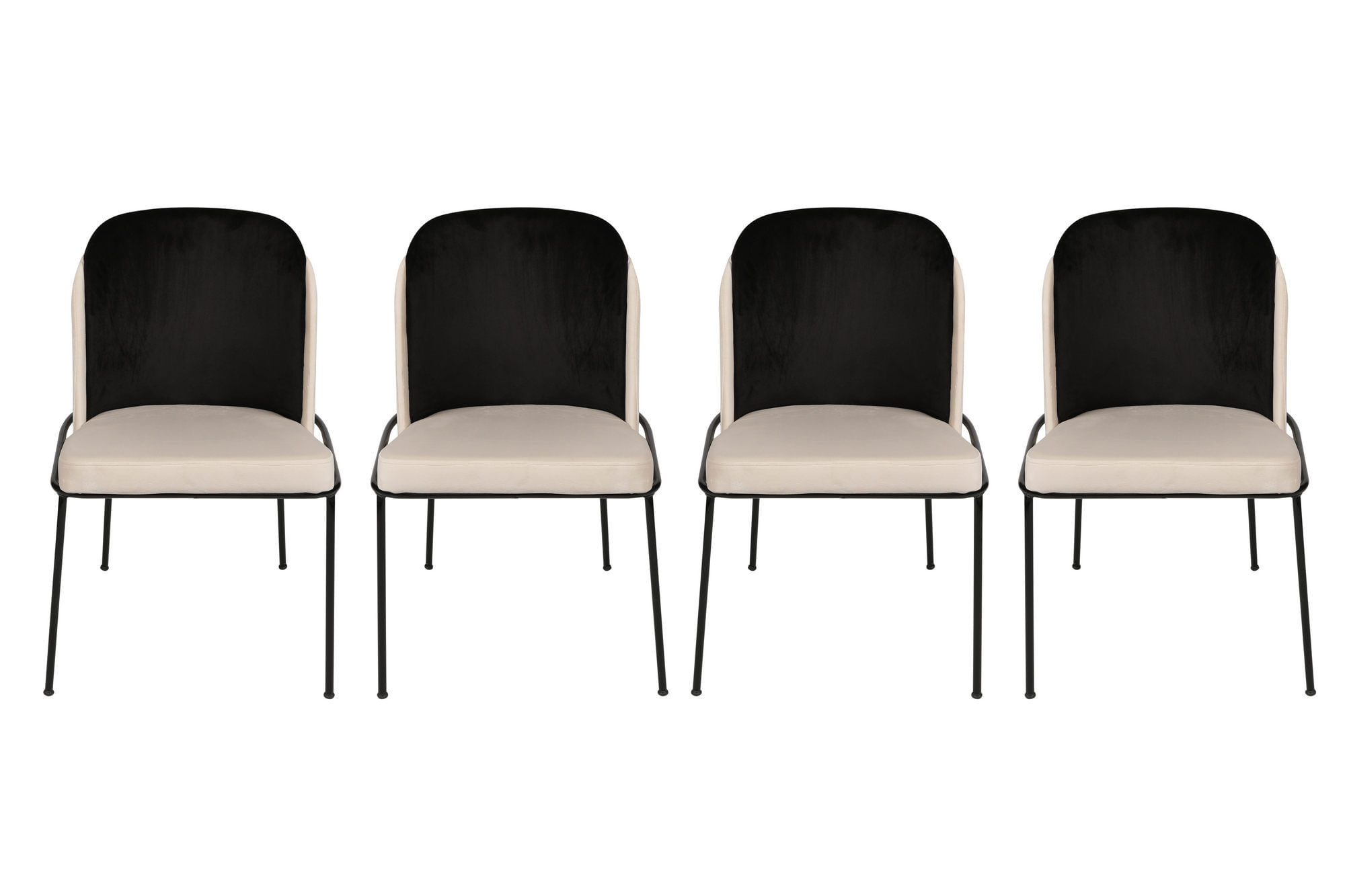 Set scaune, Hanah Home, metal, catifea, negru crem, 54x55x86 cm, 4 piese — imaginea 2