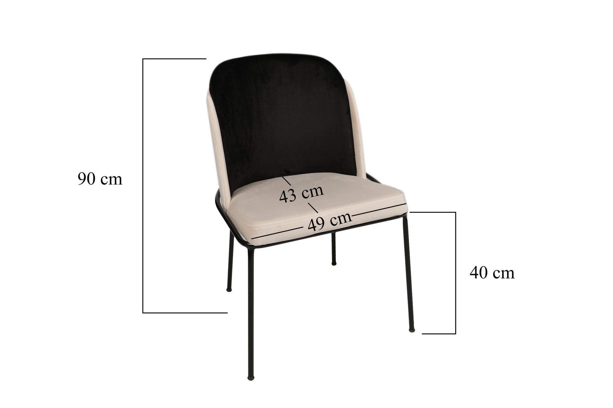 Set scaune, Hanah Home, metal, catifea, negru crem, 54x55x86 cm, 4 piese — imaginea 6