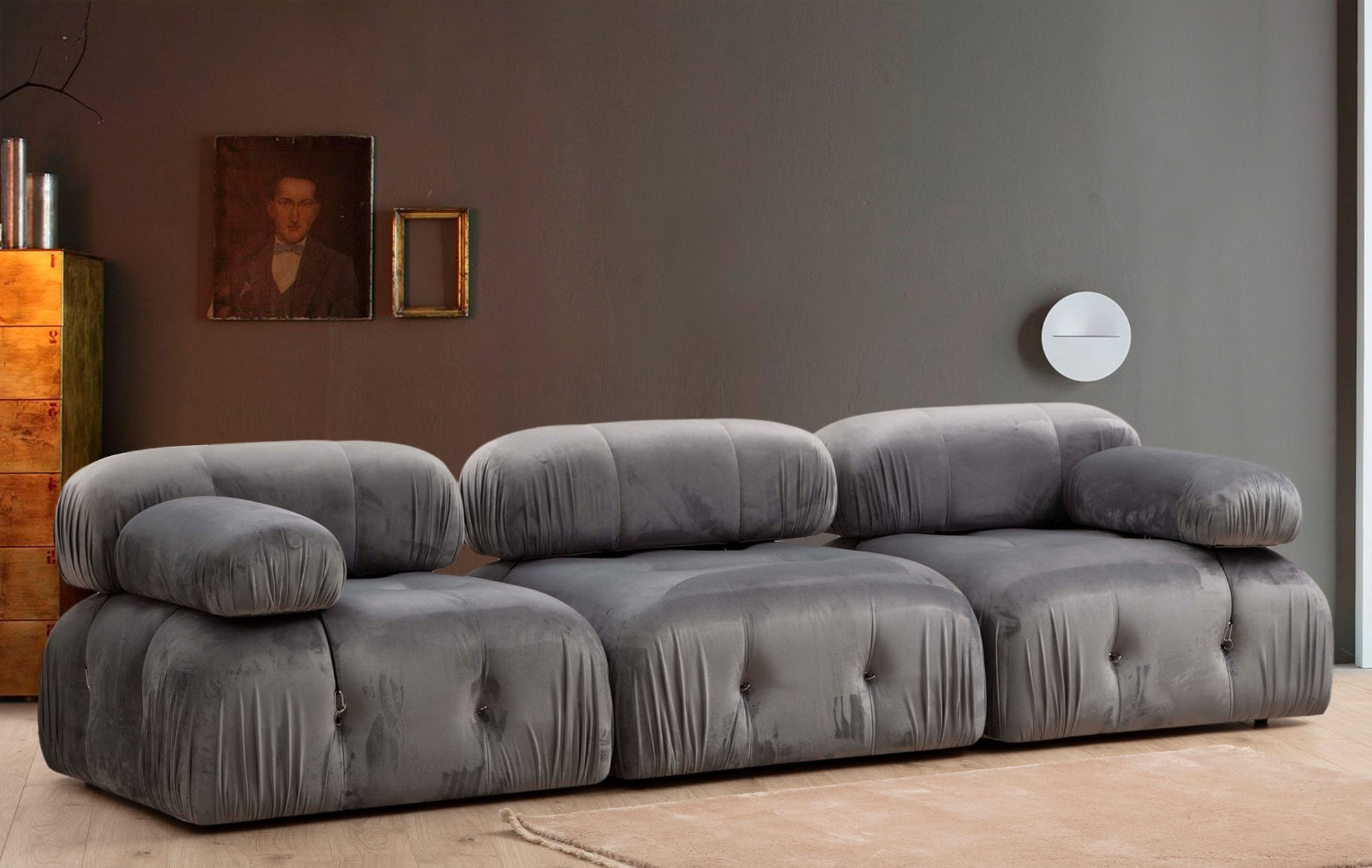 Canapea 3 locuri, Hanah Home, lemn fag si pal, gri, 288x95x75 cm — imaginea 5