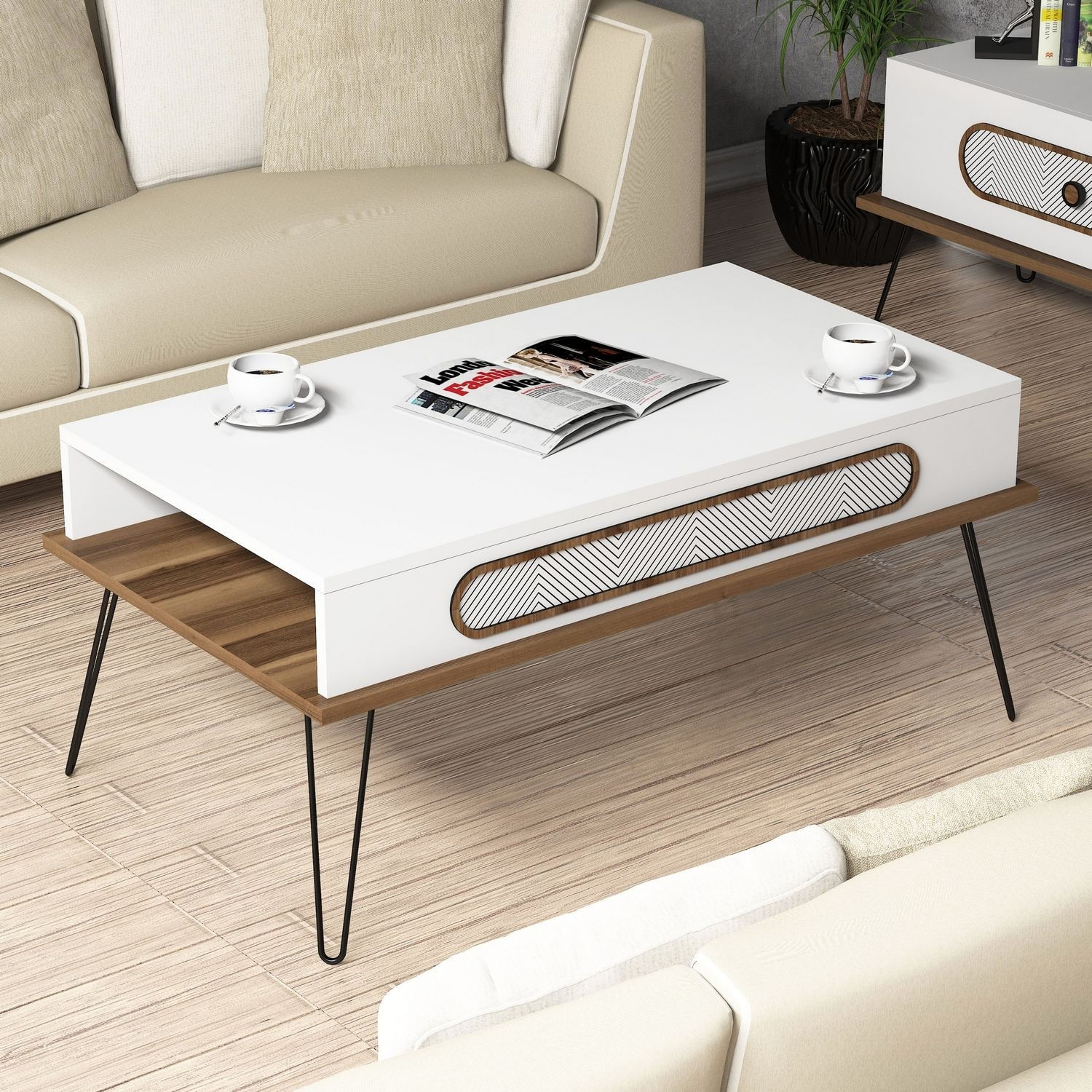 Masuta de cafea, Hanah Home, pal melaminat, alb, 105x56x45.8 cm — imaginea 3