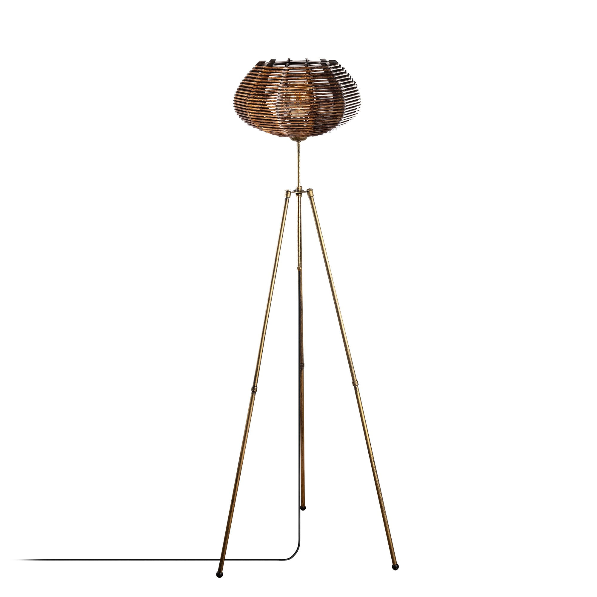 Lampadar, Opviq, metal, antichizat, 160 cm, capac bambus replica
