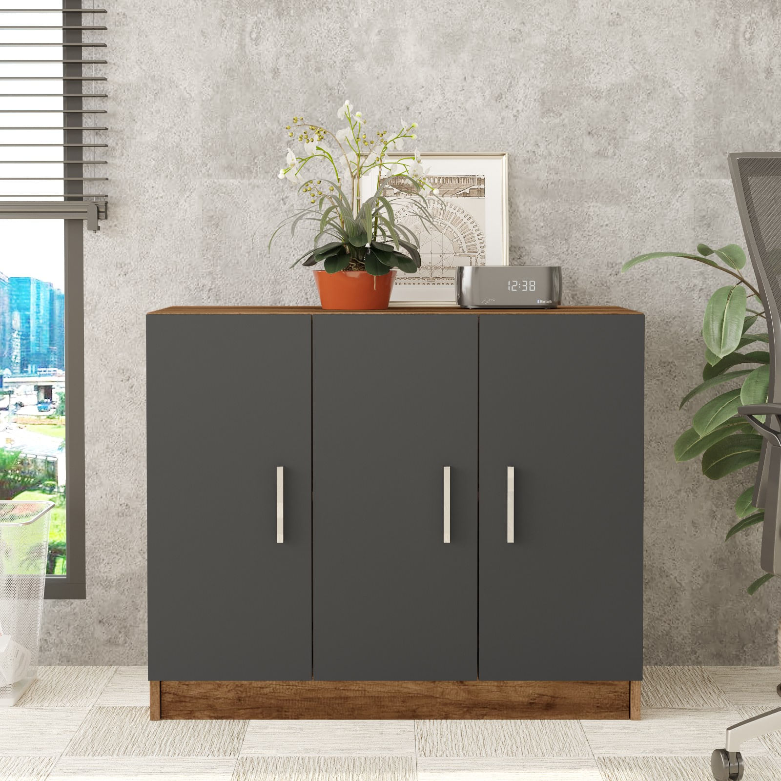 Dulap multifunctional, Hanah Home, pal melaminat, nuc si antracit, 89.1x38.1x73.8 cm — imaginea 3