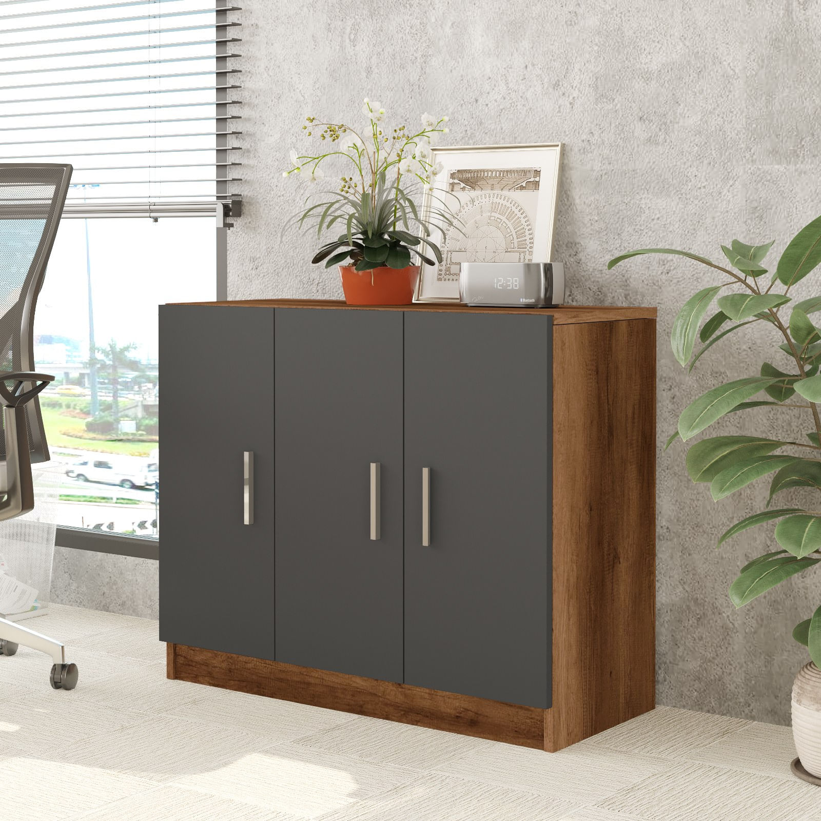 Dulap multifunctional, Hanah Home, pal melaminat, nuc si antracit, 89.1x38.1x73.8 cm — imaginea 4