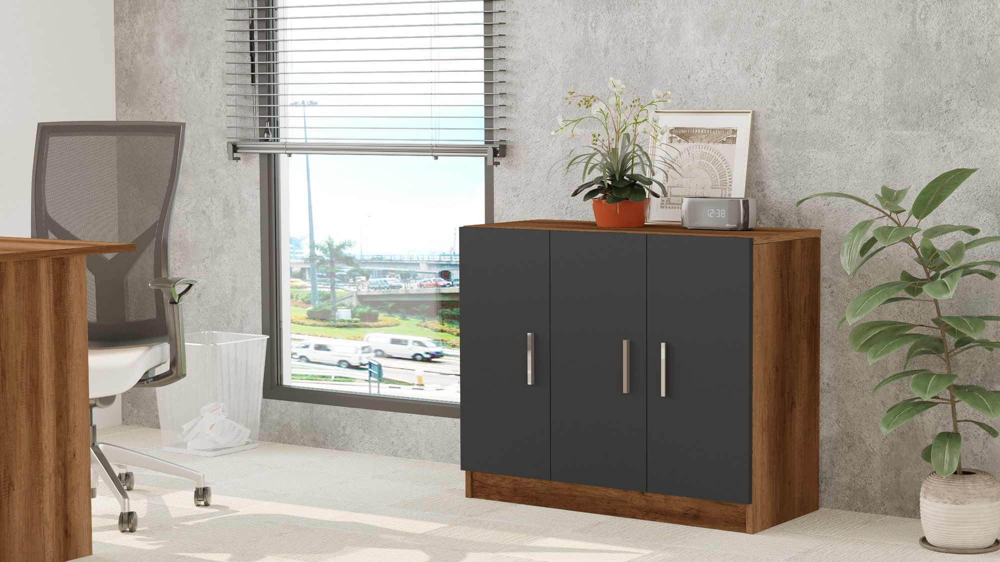 Dulap multifunctional, Hanah Home, pal melaminat, nuc si antracit, 89.1x38.1x73.8 cm — imaginea 5