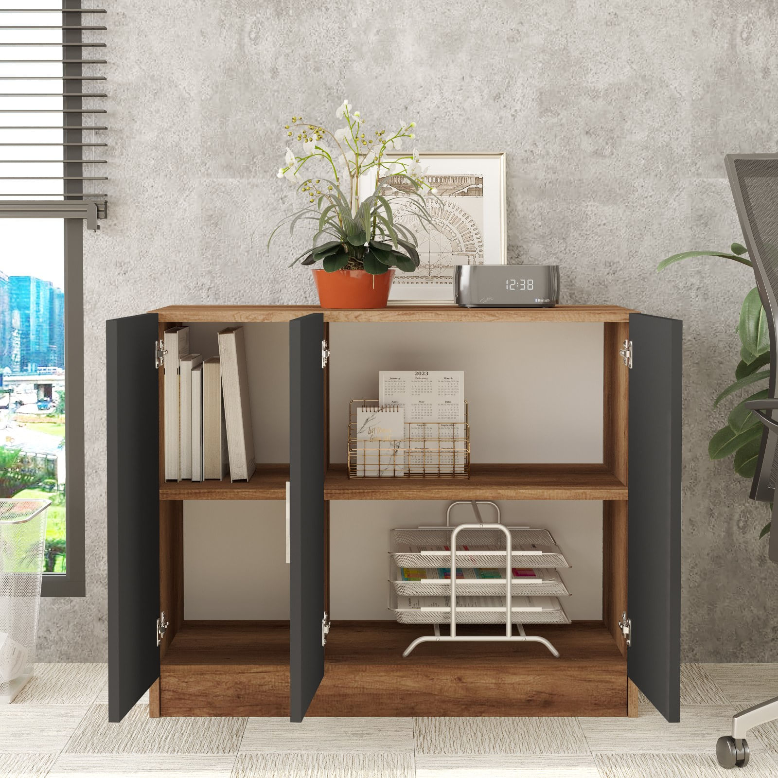 Dulap multifunctional, Hanah Home, pal melaminat, nuc si antracit, 89.1x38.1x73.8 cm — imaginea 7