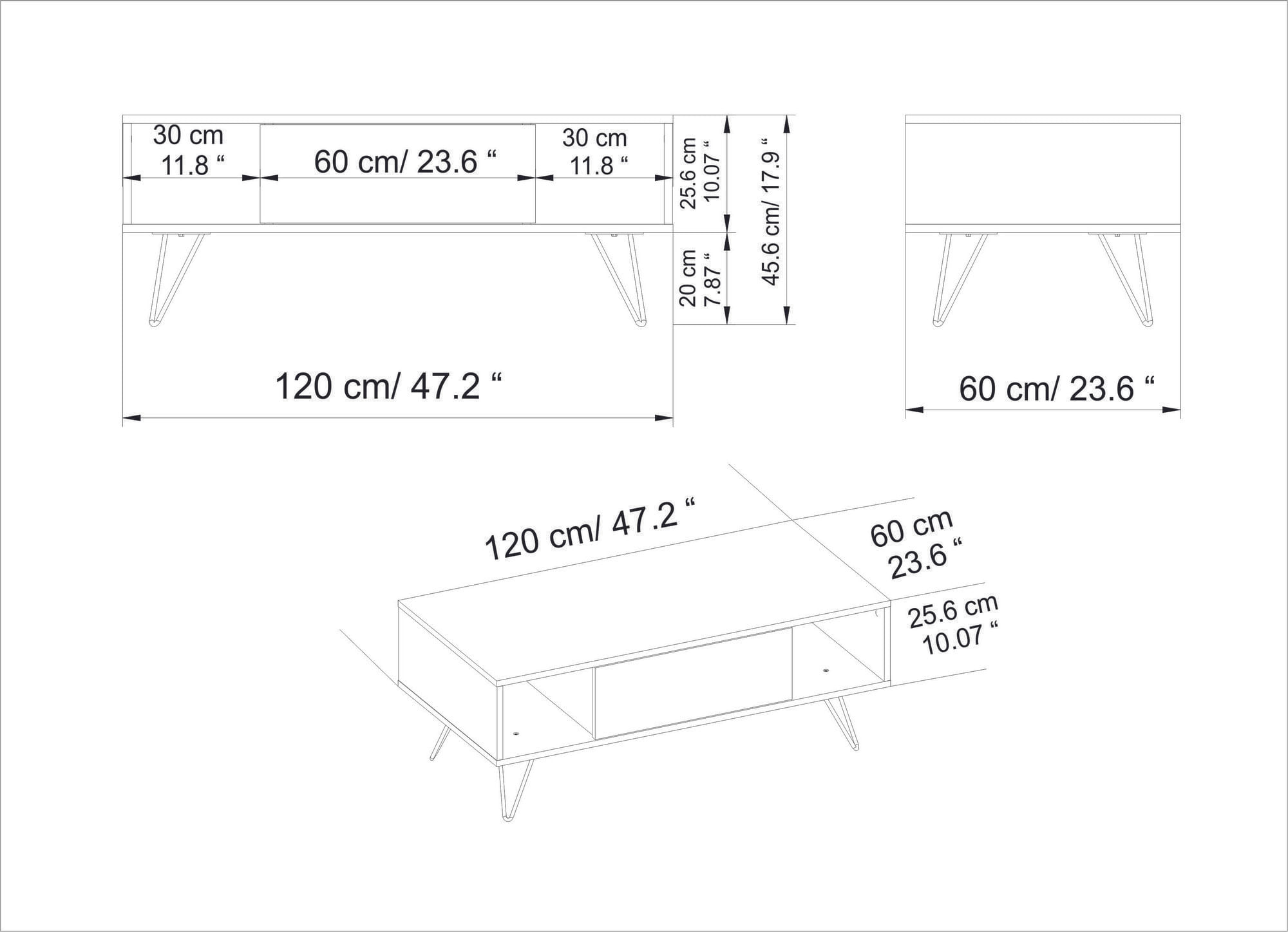 Masuta de cafea, Hanah Home, pal melaminat, nuc si alb, 120x60x45.6 cm — imaginea 7