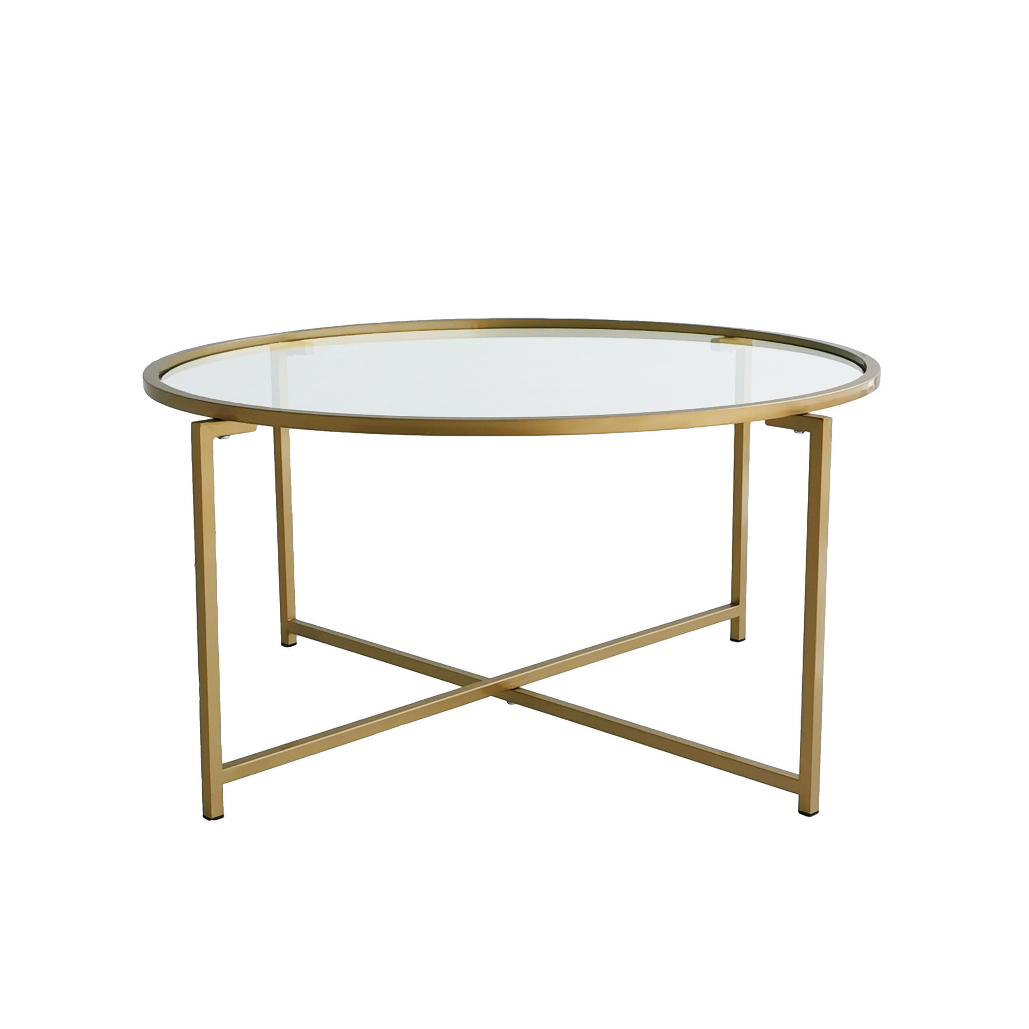 Masuta de cafea, Hanah Home, sticla securizata si metal, auriu, 83x83x40 cm — imaginea 2