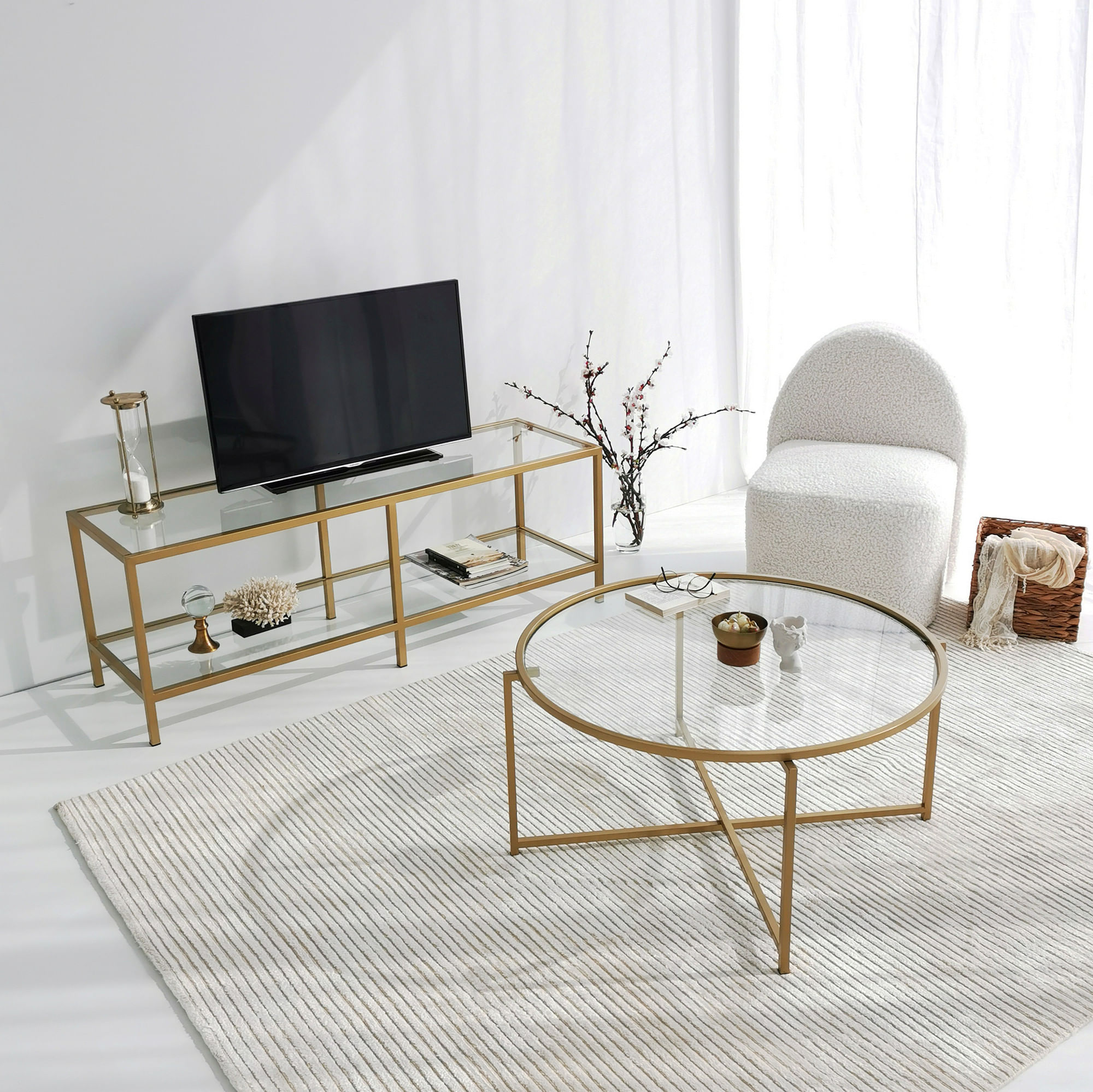 Masuta de cafea, Hanah Home, sticla securizata si metal, auriu, 83x83x40 cm — imaginea 5