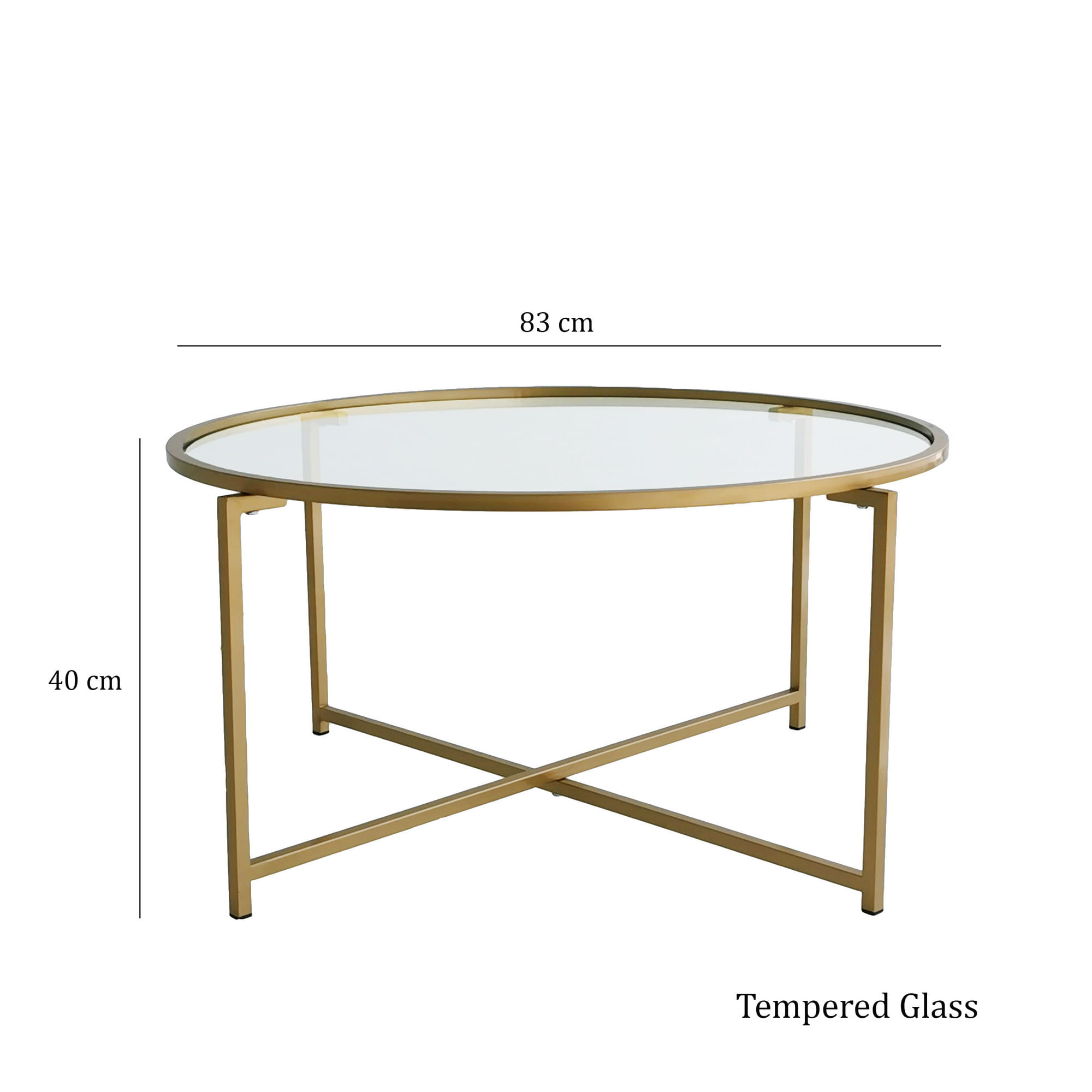 Masuta de cafea, Hanah Home, sticla securizata si metal, auriu, 83x83x40 cm — imaginea 6