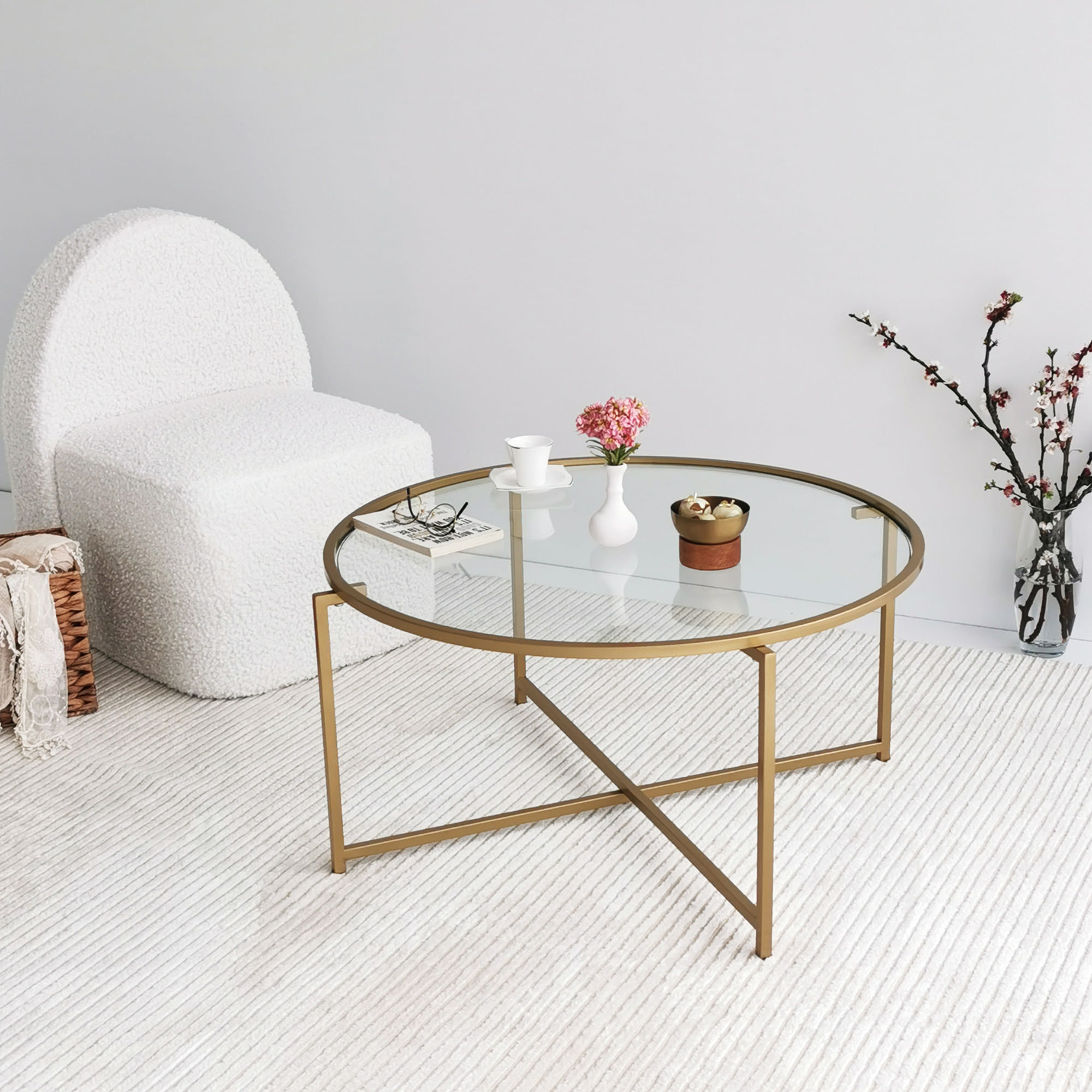 Masuta de cafea, Hanah Home, sticla securizata si metal, auriu, 83x83x40 cm — imaginea 7