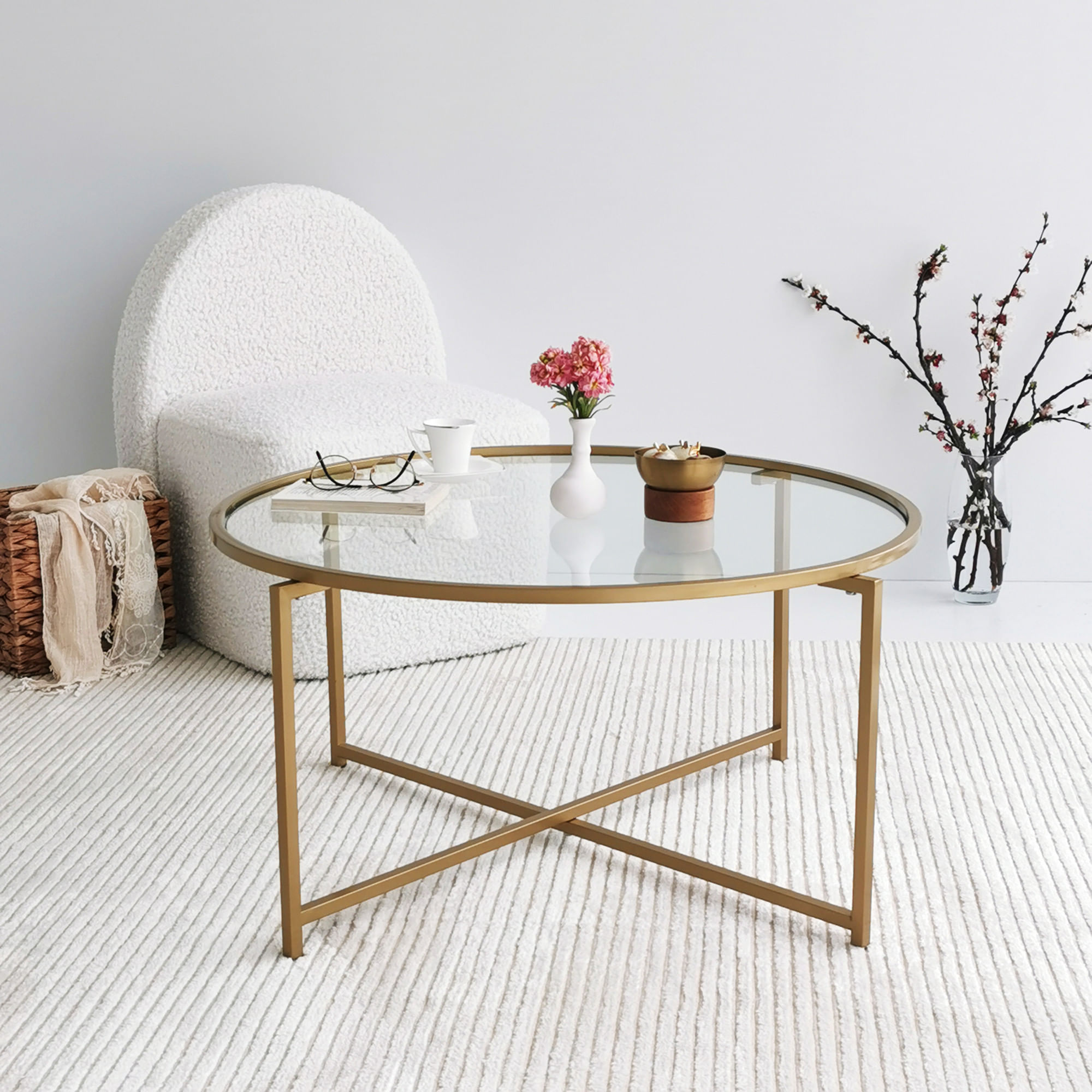 Masuta de cafea, Hanah Home, sticla securizata si metal, auriu, 83x83x40 cm — imaginea 8
