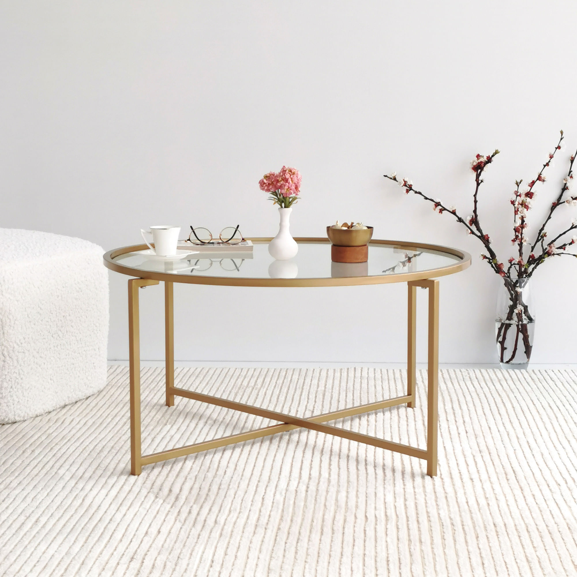 Masuta de cafea, Hanah Home, sticla securizata si metal, auriu, 83x83x40 cm — imaginea 9