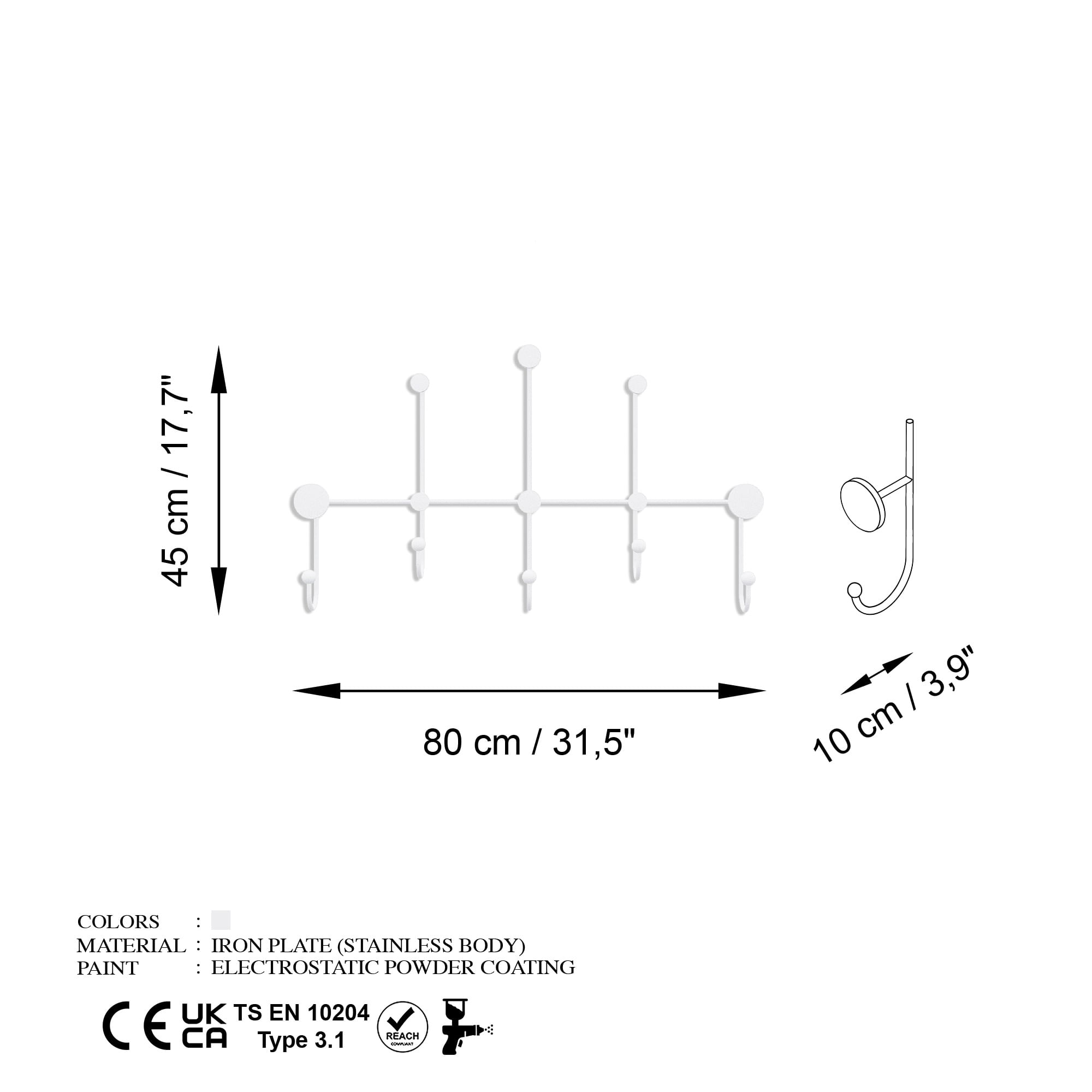 Cuiere de perete, Wallxpert, metal, alb, 80x45x10 cm — imaginea 4