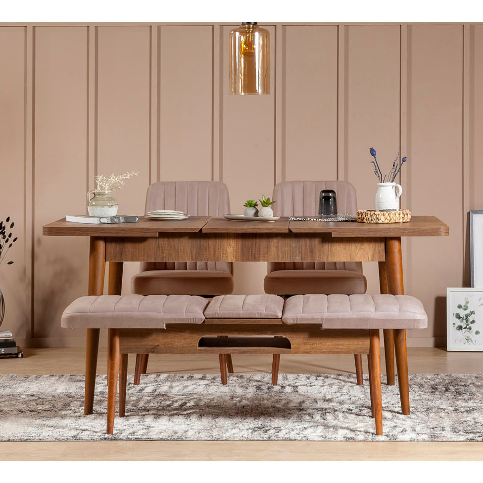 Scaun, Hanah Home, catifea, nuc si piatra, 47x46x89 cm — imaginea 3
