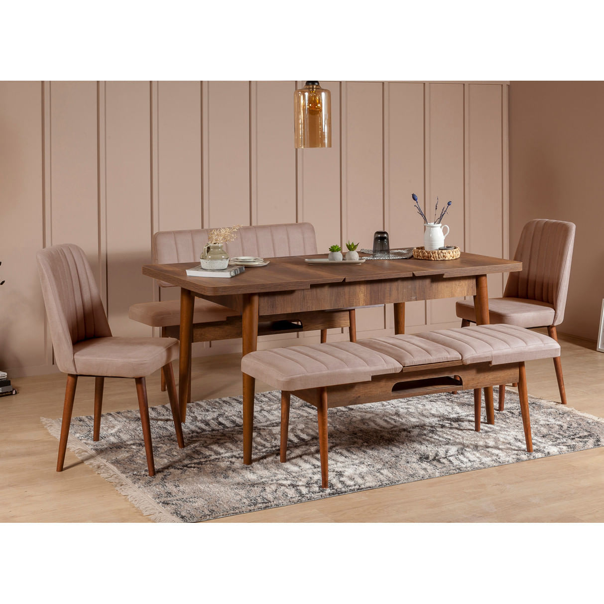 Scaun, Hanah Home, catifea, nuc si piatra, 47x46x89 cm — imaginea 4
