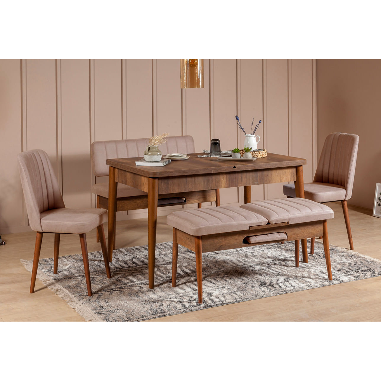 Scaun, Hanah Home, catifea, nuc si piatra, 47x46x89 cm — imaginea 6