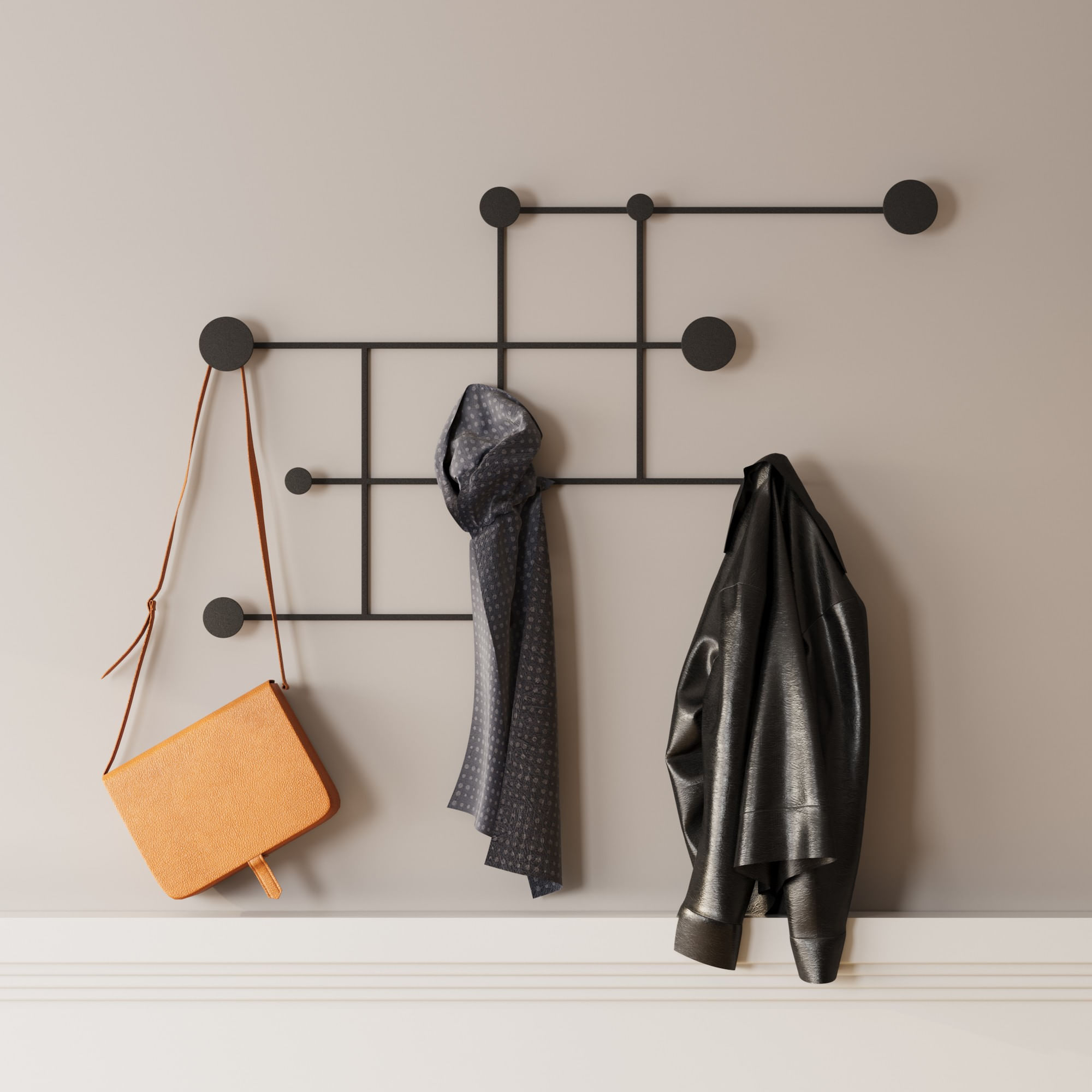 Cuier de perete, Wallxpert, metal, negru, 112x64x10 cm
