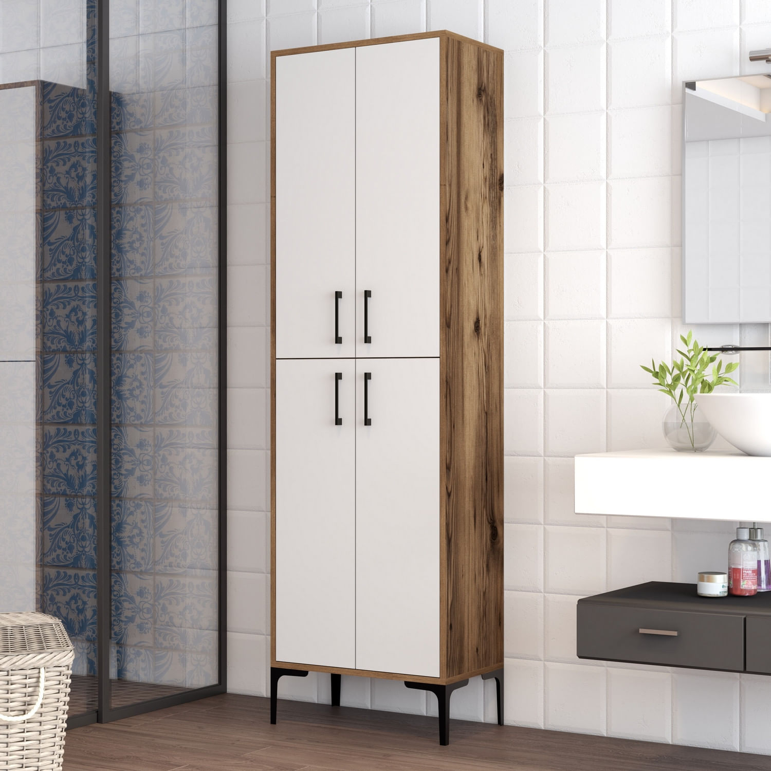 Dulap multifunctional, Hanah Home, pal melaminat, nuc, alb, 60x35x200 cm — imaginea 3