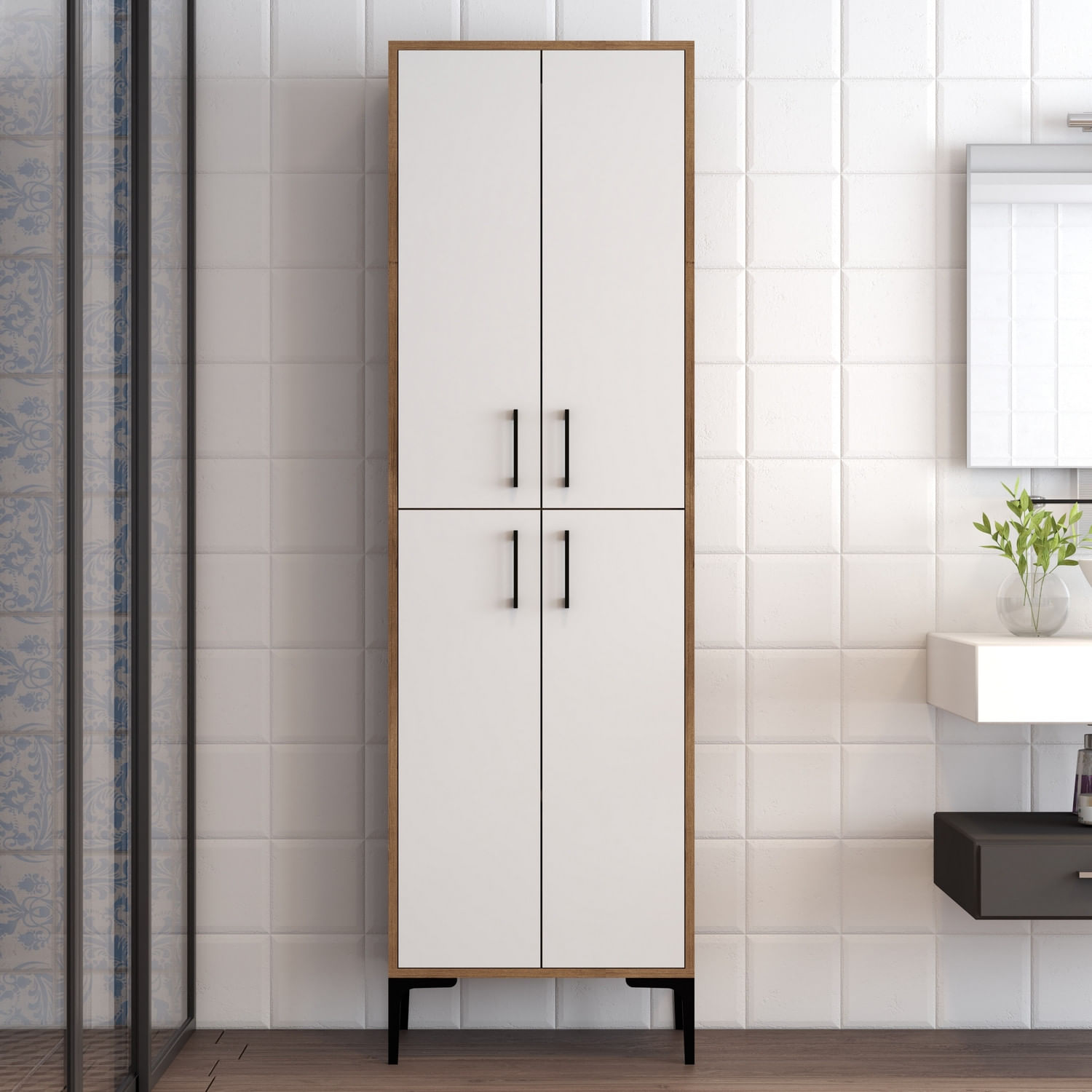 Dulap multifunctional, Hanah Home, pal melaminat, nuc, alb, 60x35x200 cm — imaginea 4