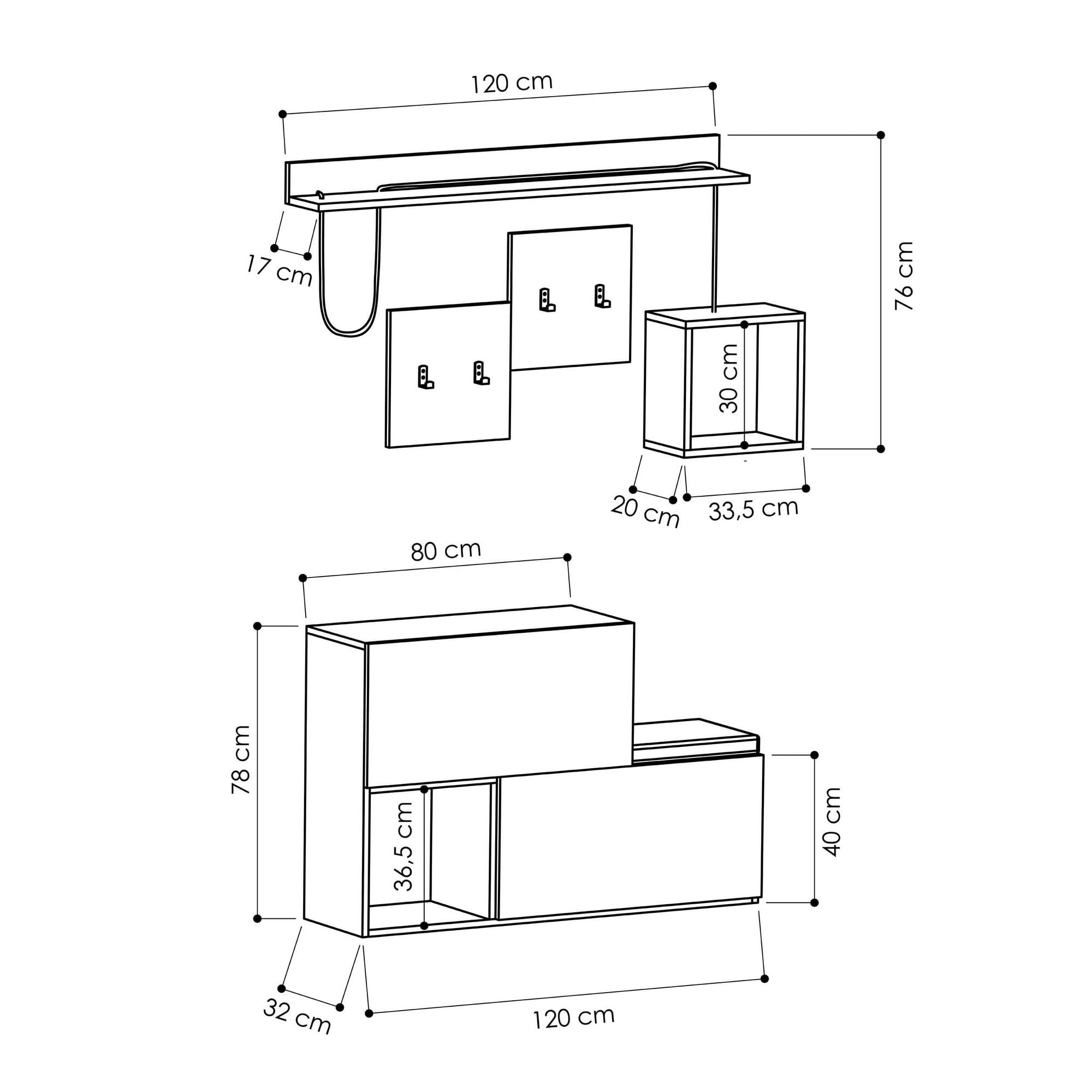 Cuier, Hanah Home, pal melaminat, antracit si stejar sonoma, 120x78x40 cm — imaginea 4