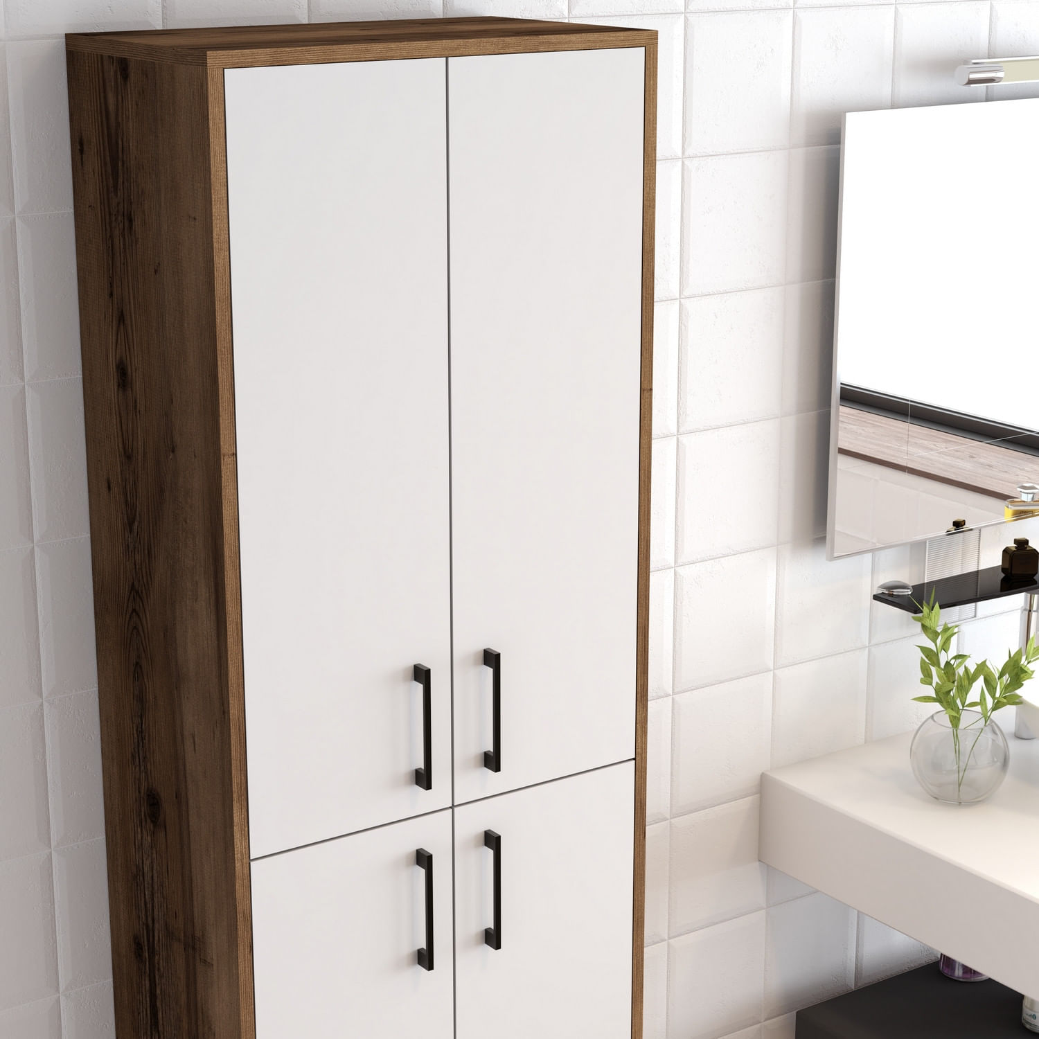 Dulap multifunctional, Hanah Home, pal melaminat, nuc, alb, 60x35x200 cm — imaginea 6