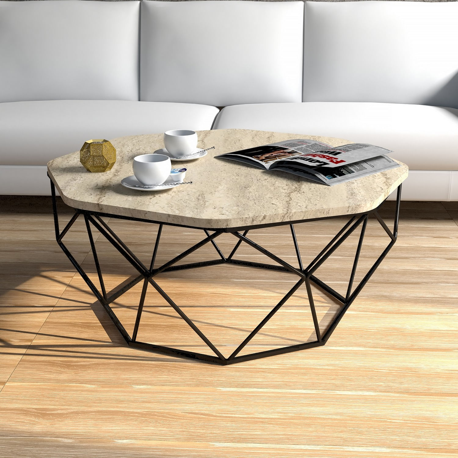 Masa de cafea, Hanah Home, pal melaminat, travertin, 90x90x38 cm — imaginea 4