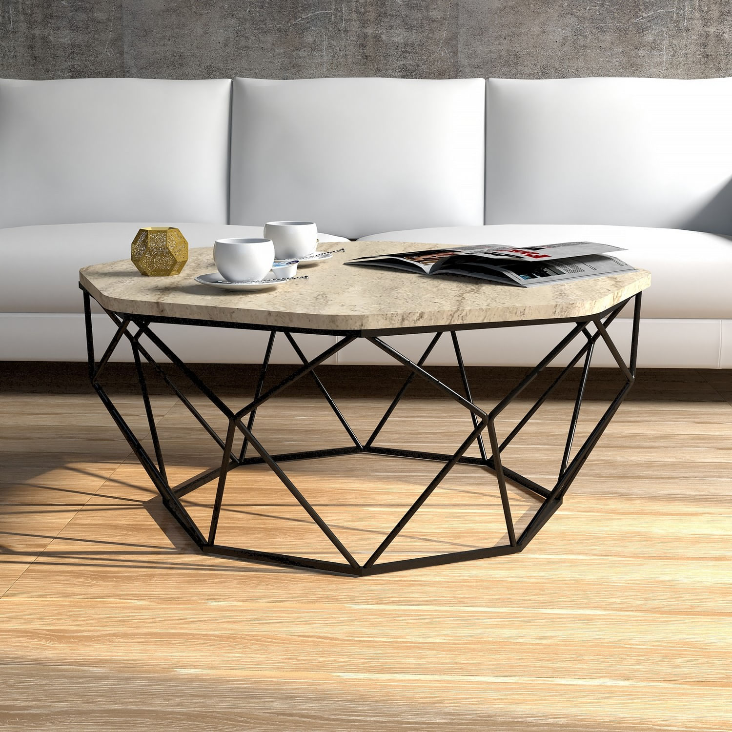Masa de cafea, Hanah Home, pal melaminat, travertin, 90x90x38 cm — imaginea 5