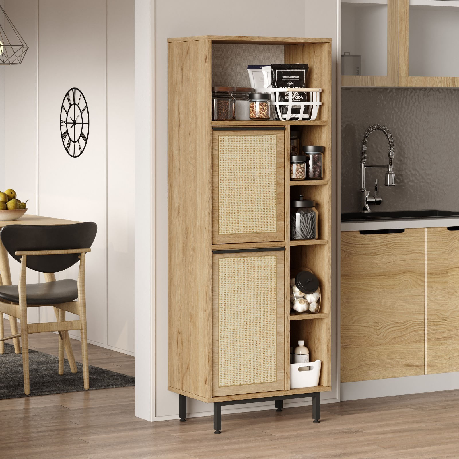 Dulap de bucatarie, Hanah Home, pal melaminat, nuc stejar, 60x35.5x149.6 cm — imaginea 3