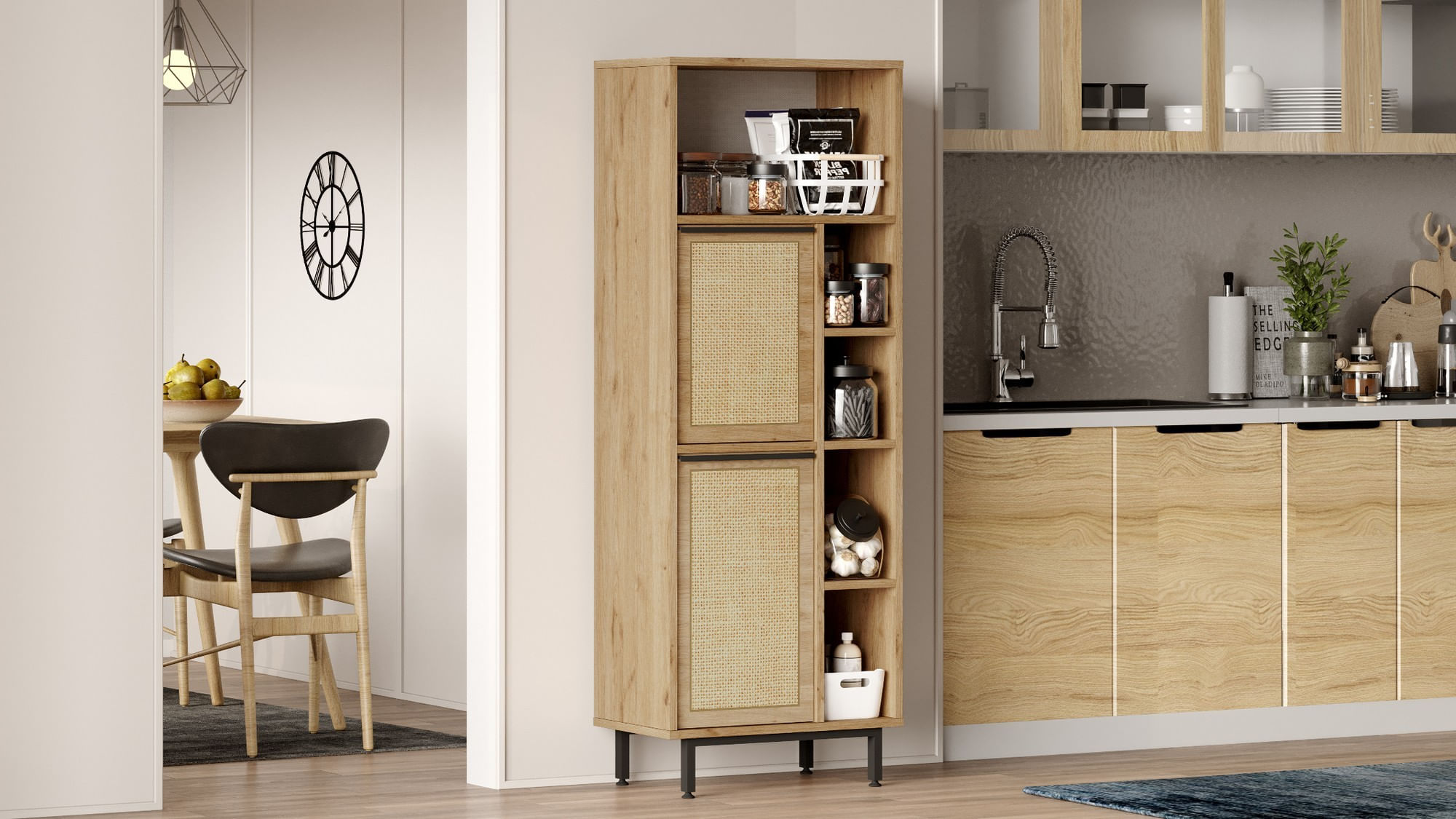 Dulap de bucatarie, Hanah Home, pal melaminat, nuc stejar, 60x35.5x149.6 cm — imaginea 5