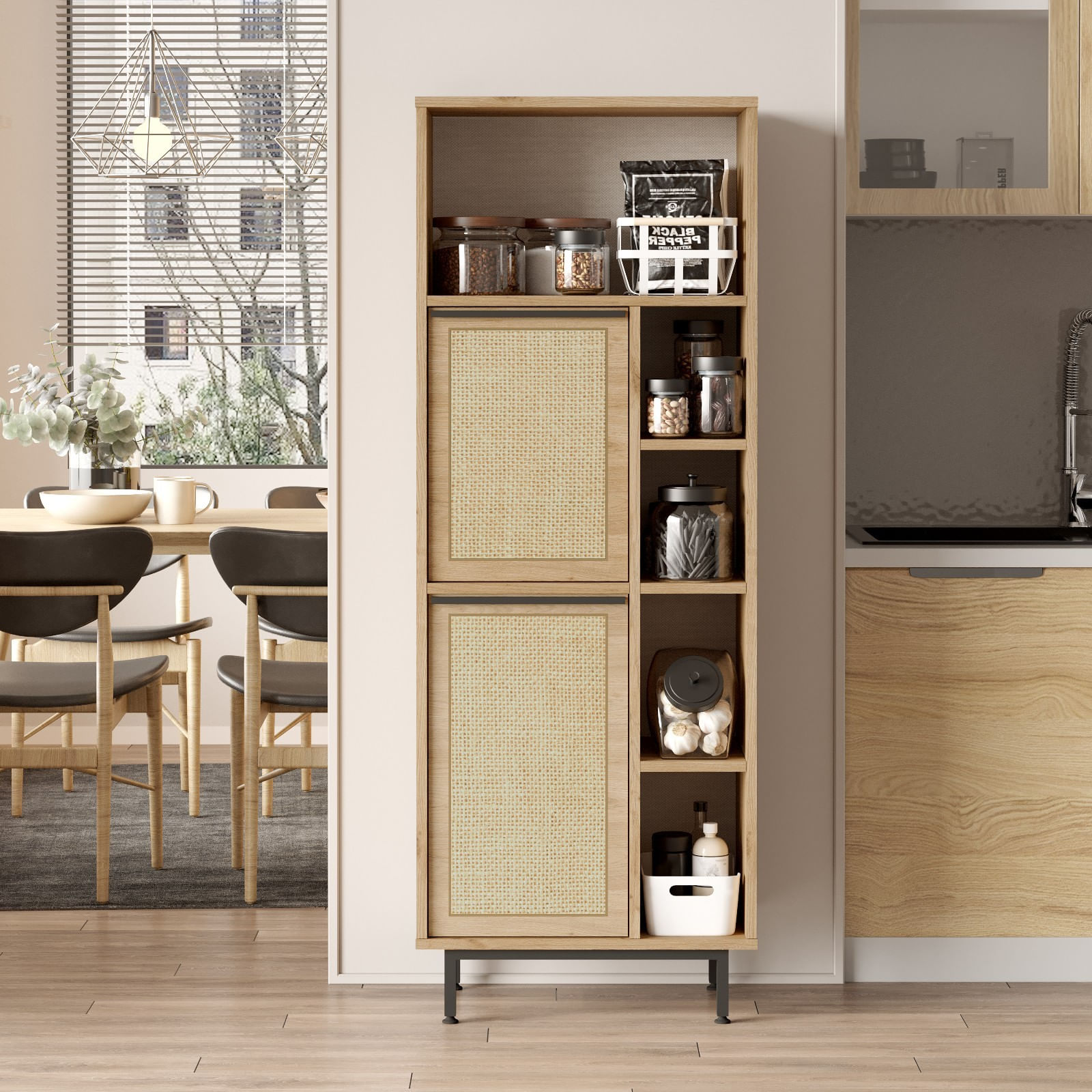 Dulap de bucatarie, Hanah Home, pal melaminat, nuc stejar, 60x35.5x149.6 cm — imaginea 8