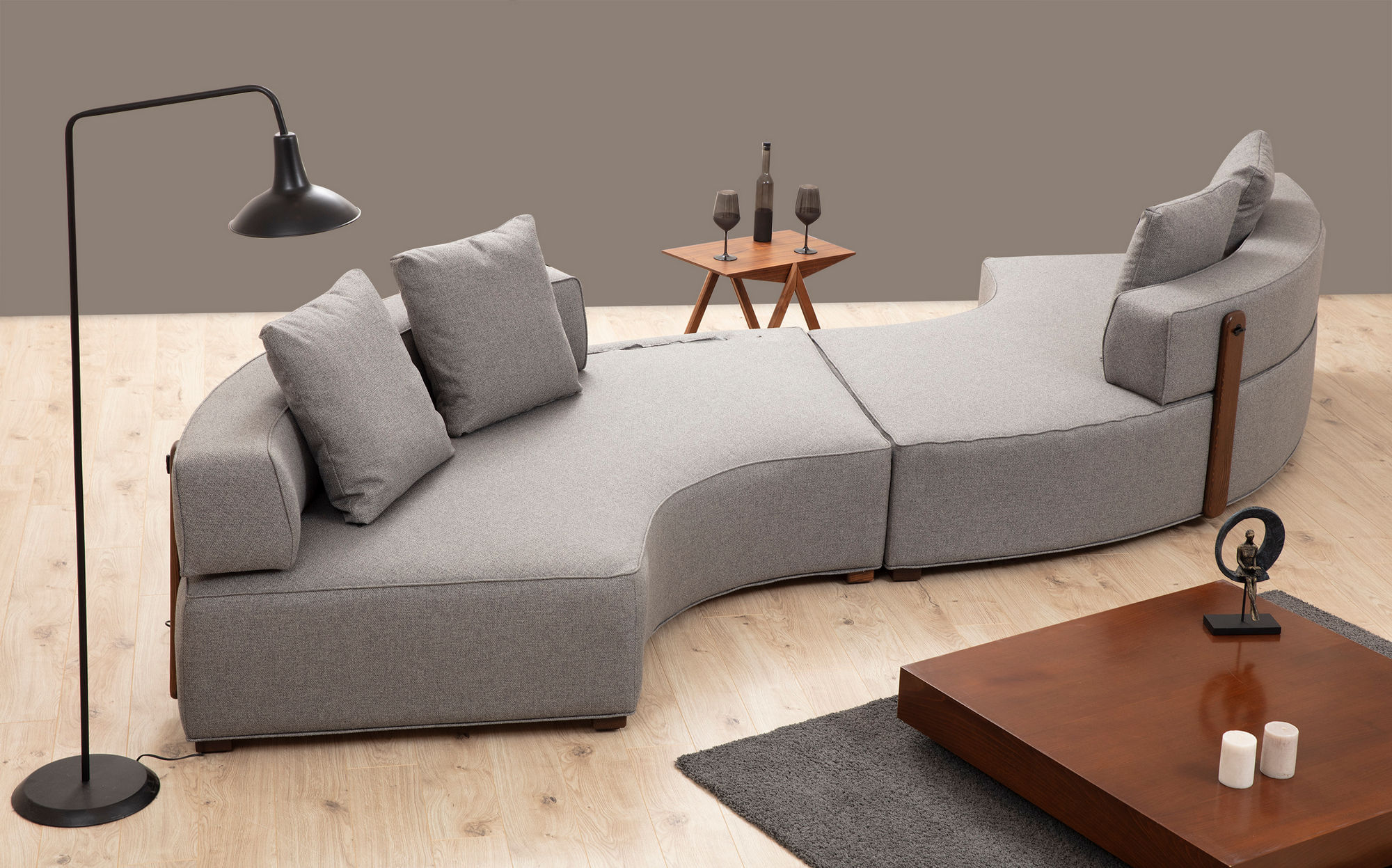 Coltar, Hanah Home, lemn fag si pal, gri, 380x105x70 cm