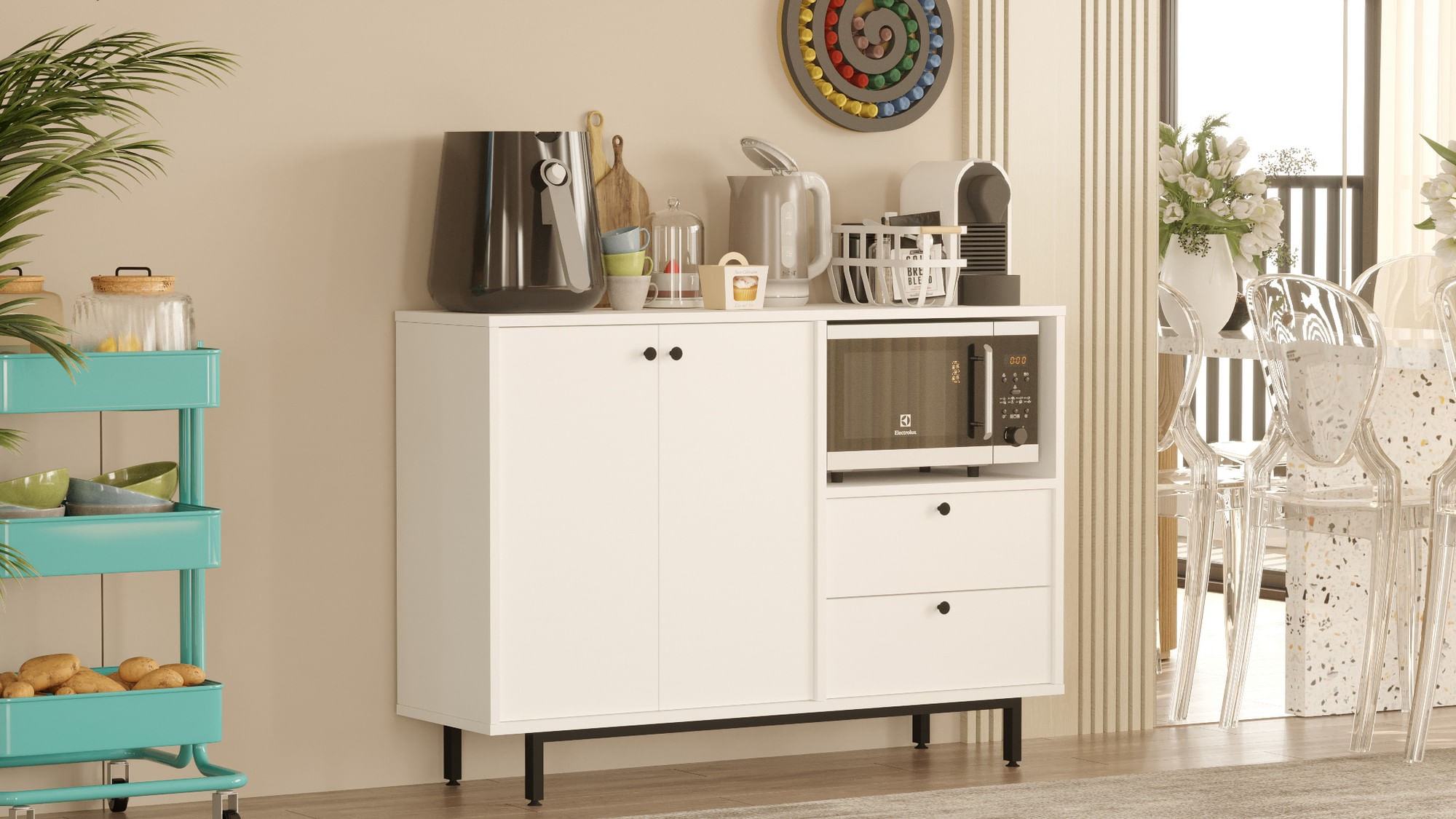 Dulap multifunctional, Hanah Home, pal melaminat, alb, 88x35,5x85 cm — imaginea 3