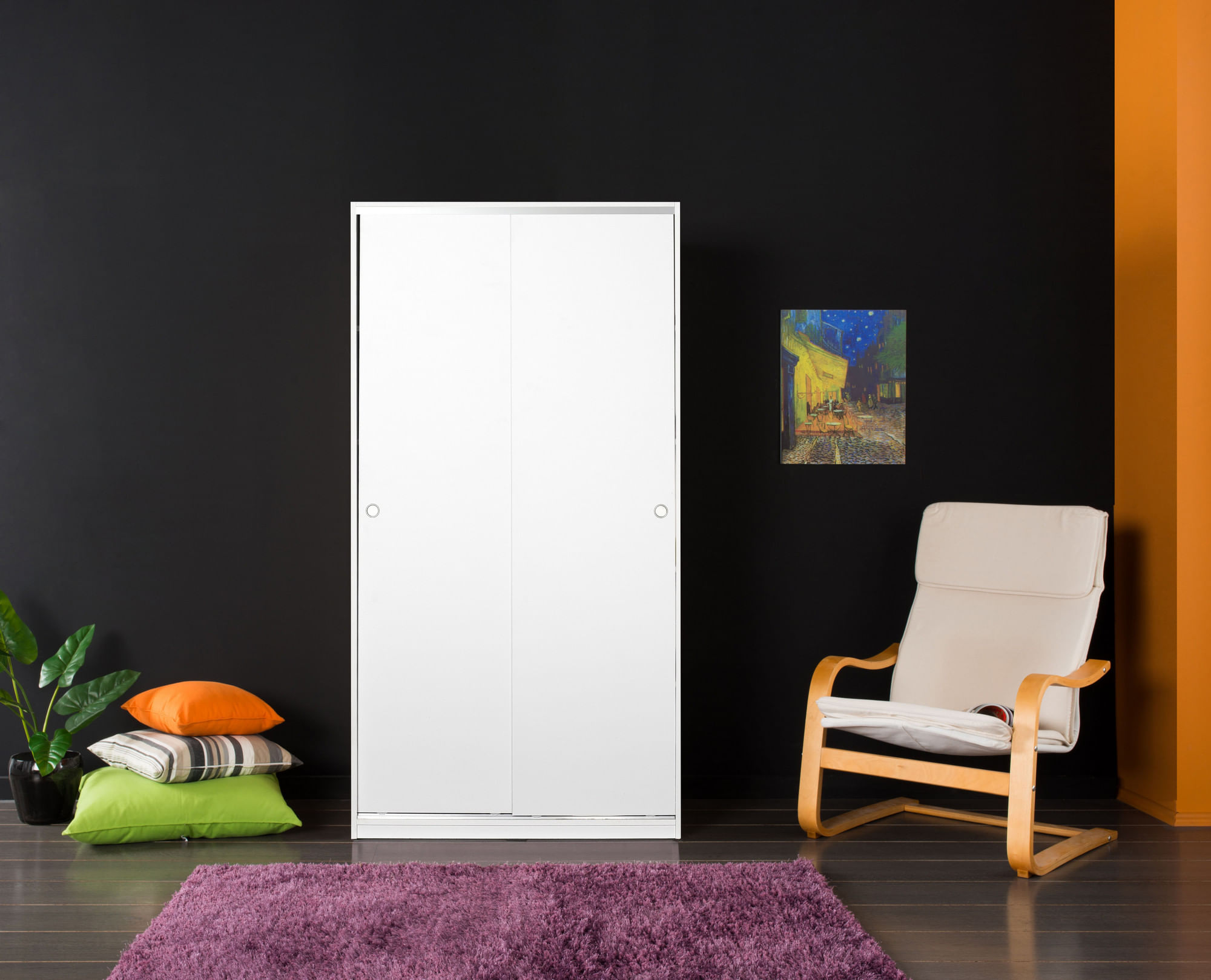 Dulap cu usi glisante, Hanah Home, panou aglomerat melaminat, alb, 94x52x182 cm — imaginea 4