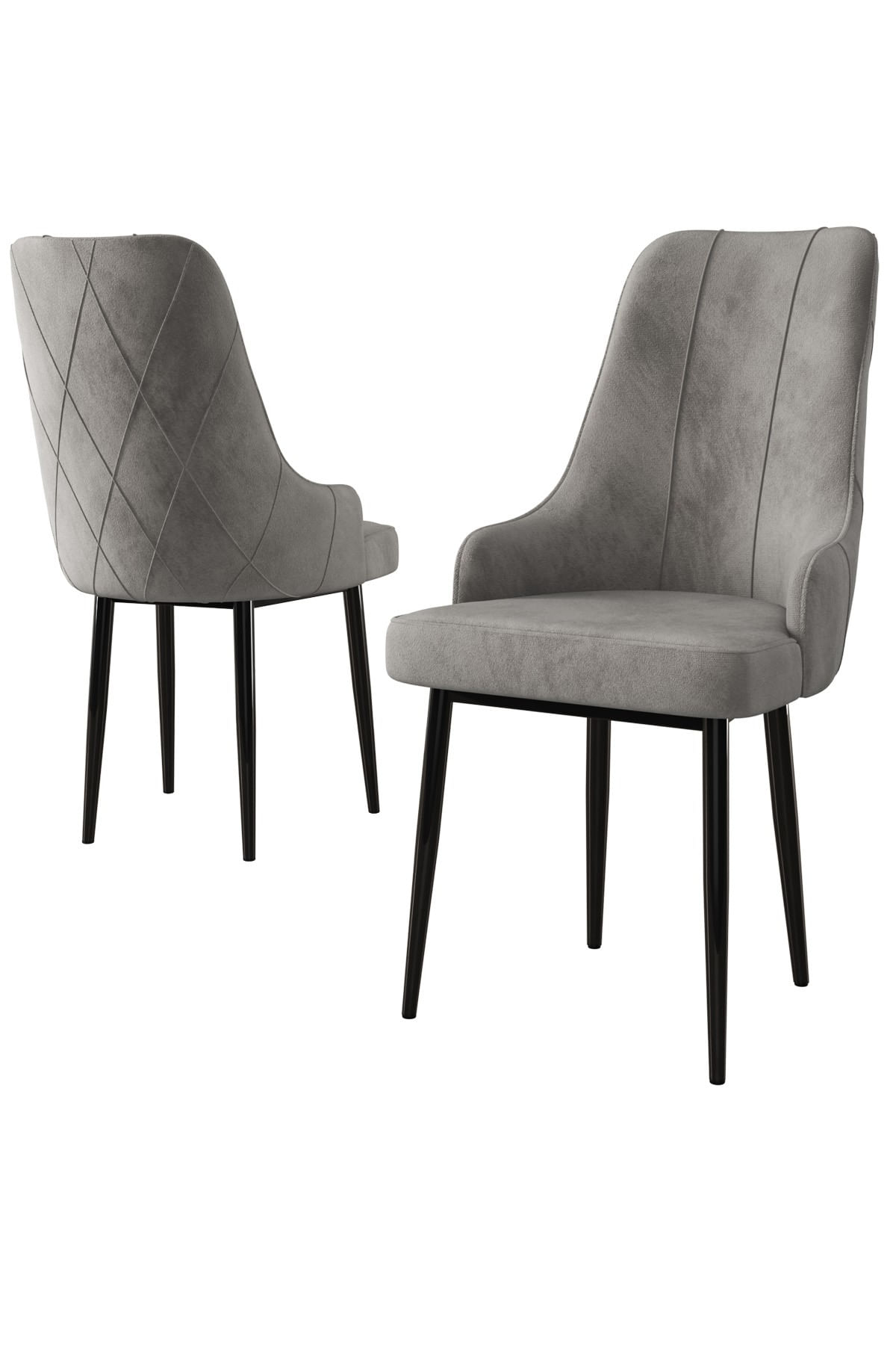 Set scaune, Hanah Home, lemn, babyface, gri si negru, 46x42x95 cm, 6 bucati — imaginea 3