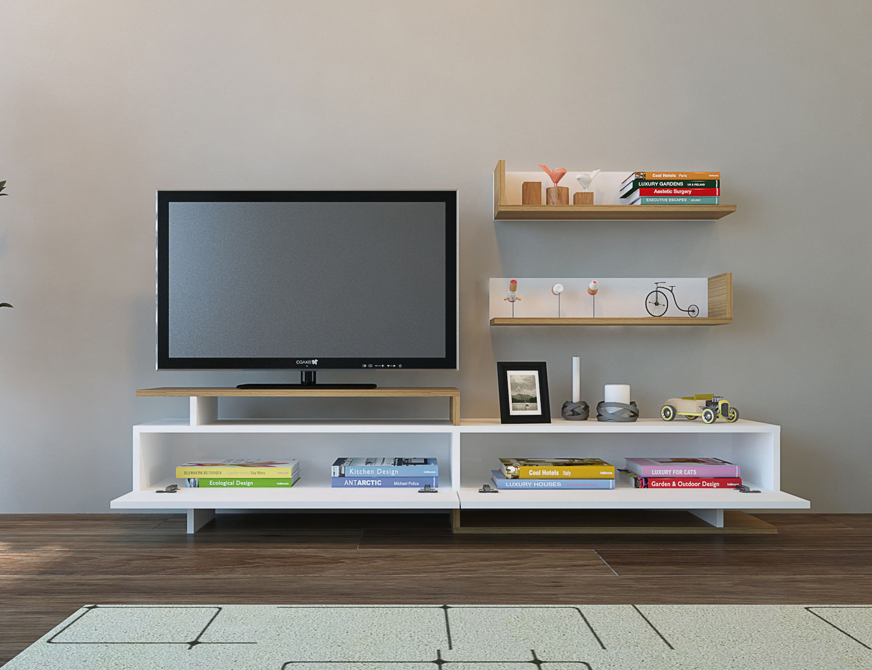 Corp tv, Hanah Home, pal melaminat, alb si tec, 180x40x37.4 cm — imaginea 3
