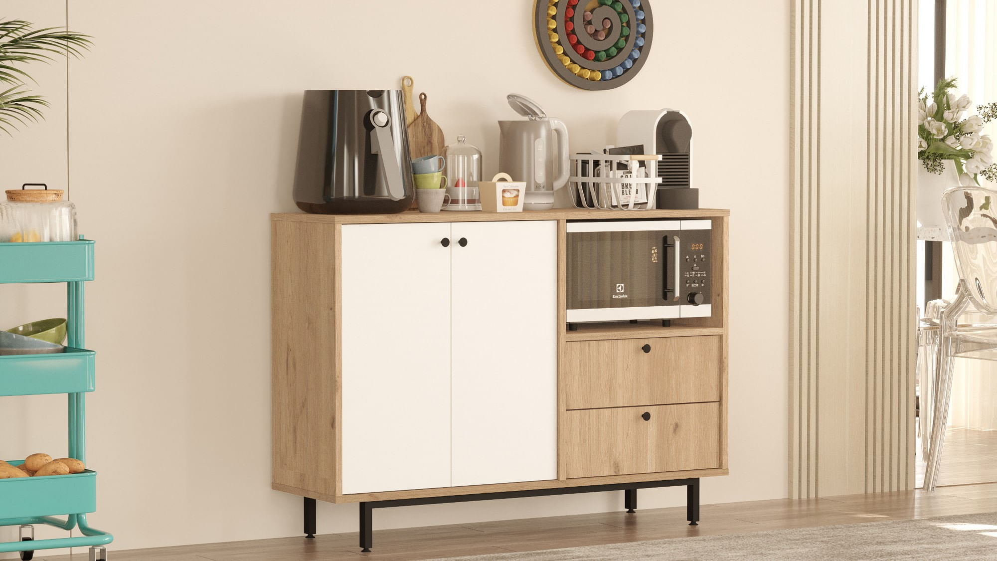 Dulap multifunctional, Hanah Home, pal melaminat, stejar si alb, 120x35.5x85 cm — imaginea 5