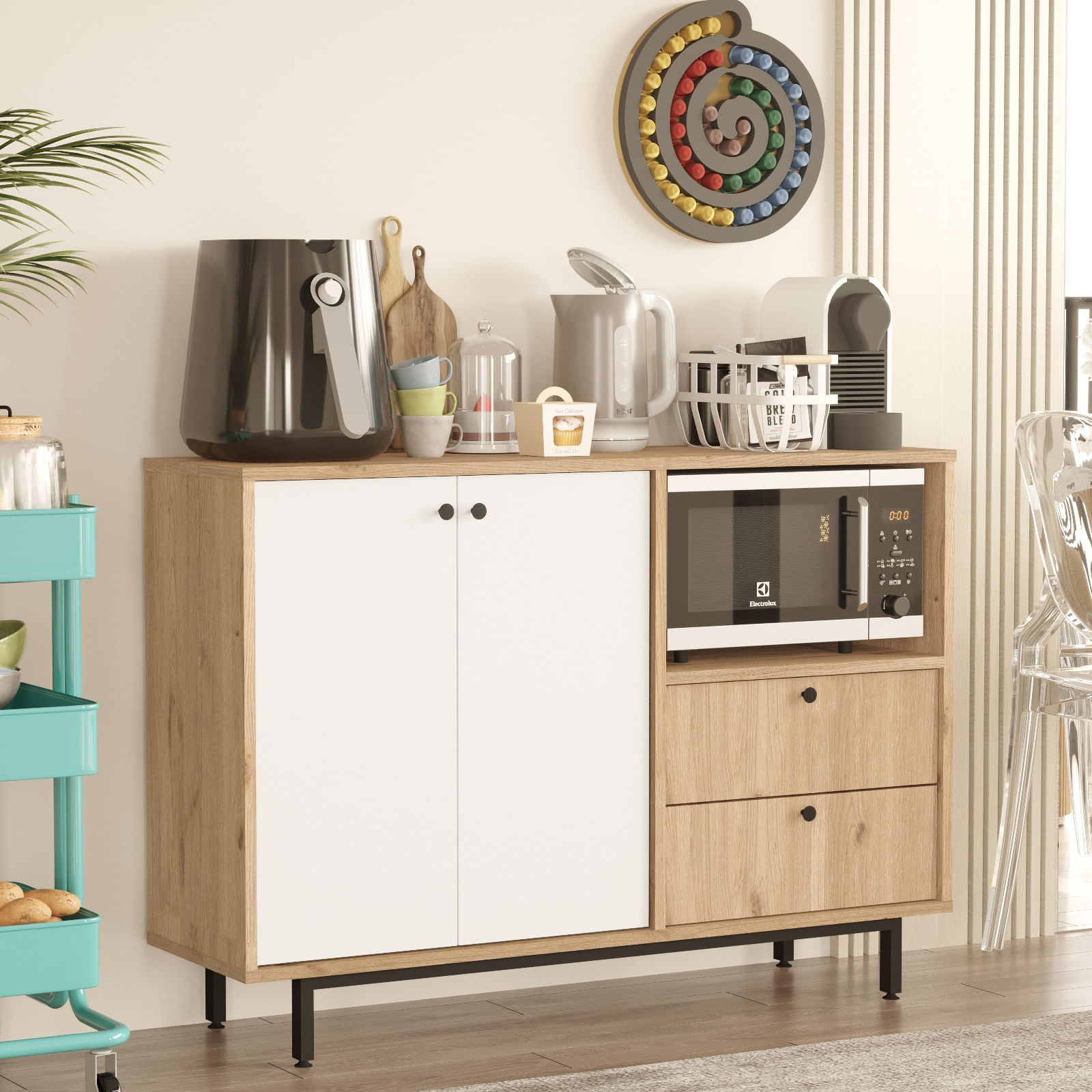 Dulap multifunctional, Hanah Home, pal melaminat, stejar si alb, 120x35.5x85 cm — imaginea 7