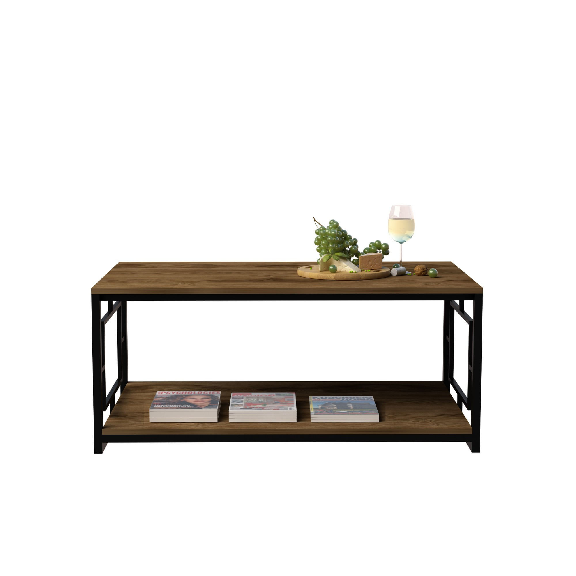 Masuta de cafea, Hanah Home, pal melaminat, nuc si negru, 120x60x50 cm — imaginea 2