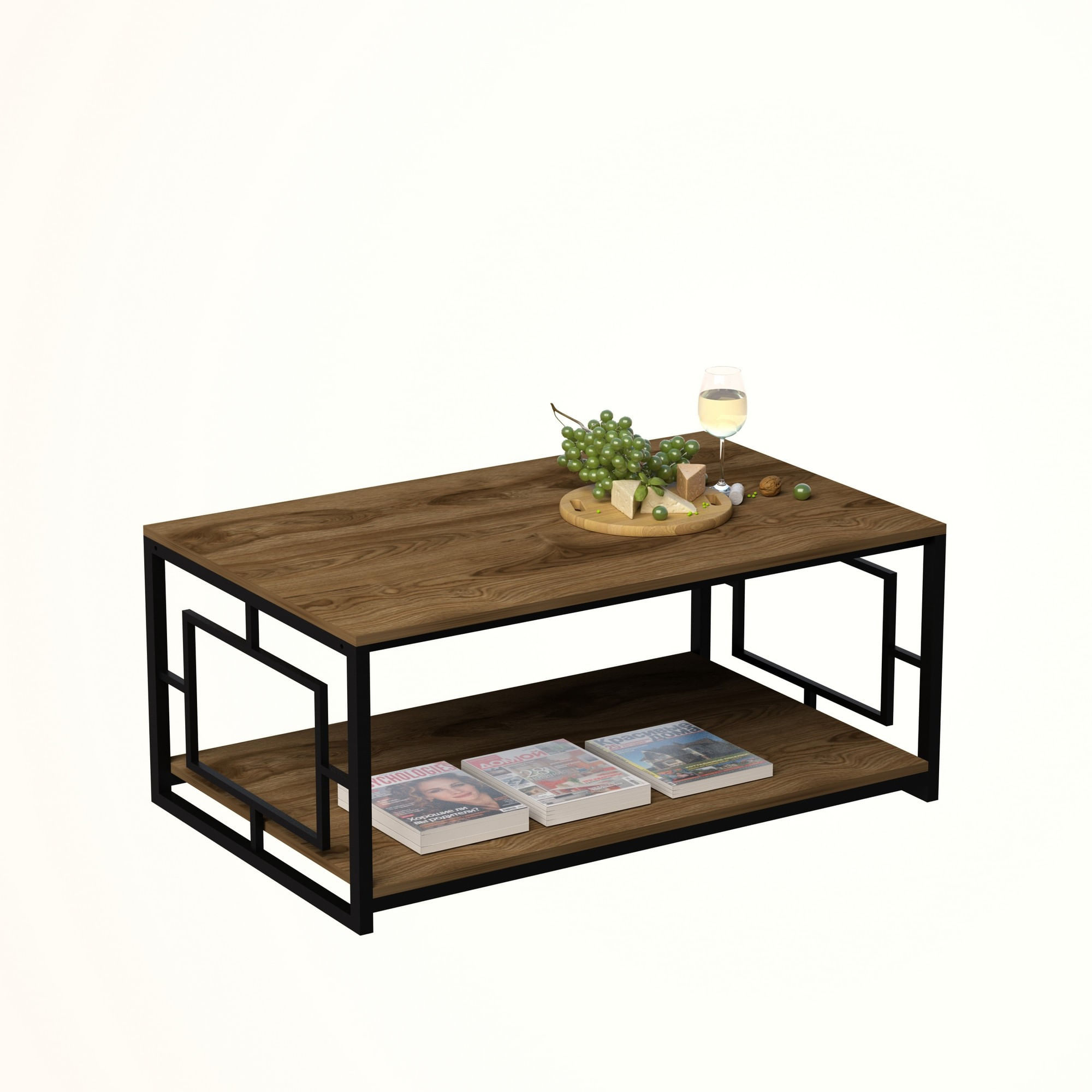 Masuta de cafea, Hanah Home, pal melaminat, nuc si negru, 120x60x50 cm — imaginea 5