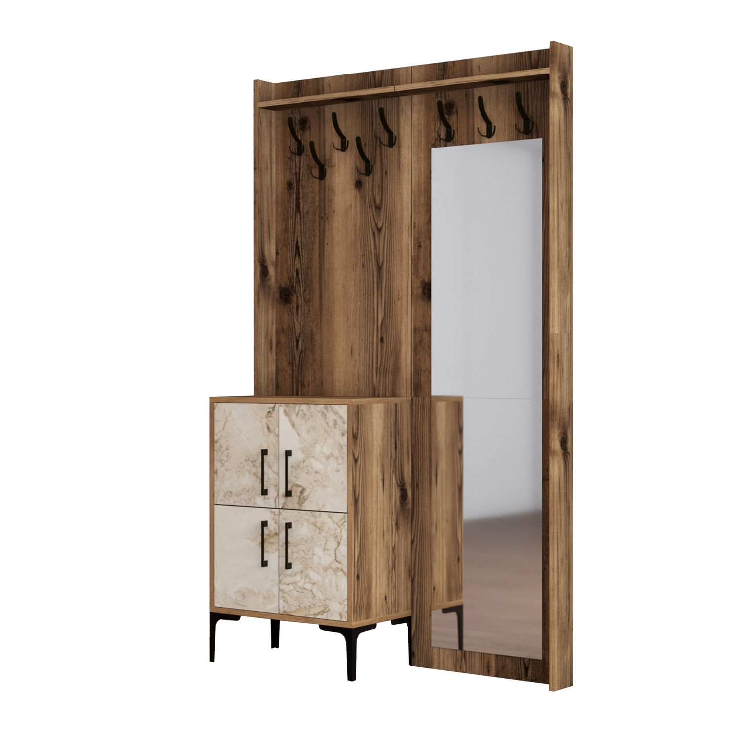 Cuier, Hanah Home, panou din particule melaminat, nuc si alb, 120x35x200 cm