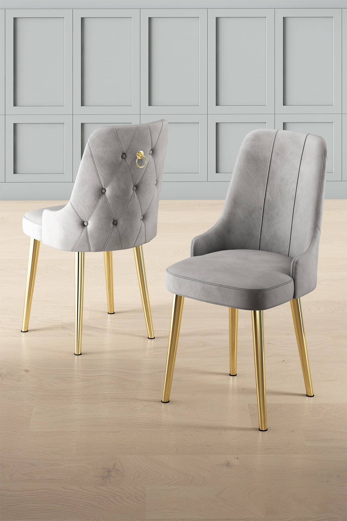 Set scaune, Hanah Home, metal, babyface, gri auriu, 46x46x94 cm, 4 bucati — imaginea 2