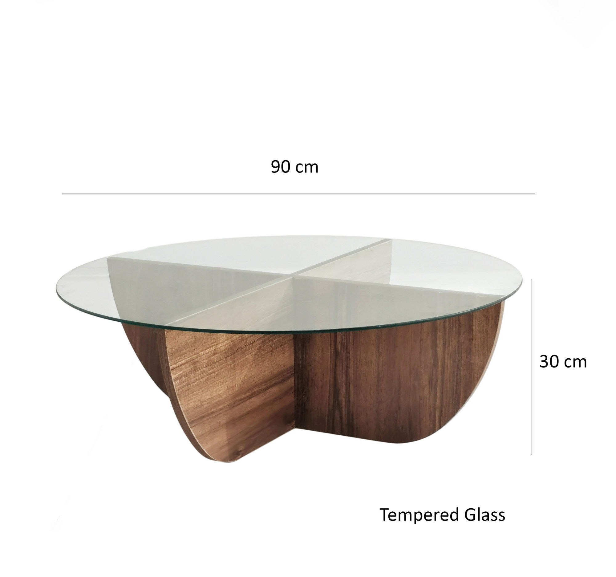 Masuta de cafea, Hanah Home, sticla securizata si pal melaminat, nuc, 90x90x30 cm — imaginea 2