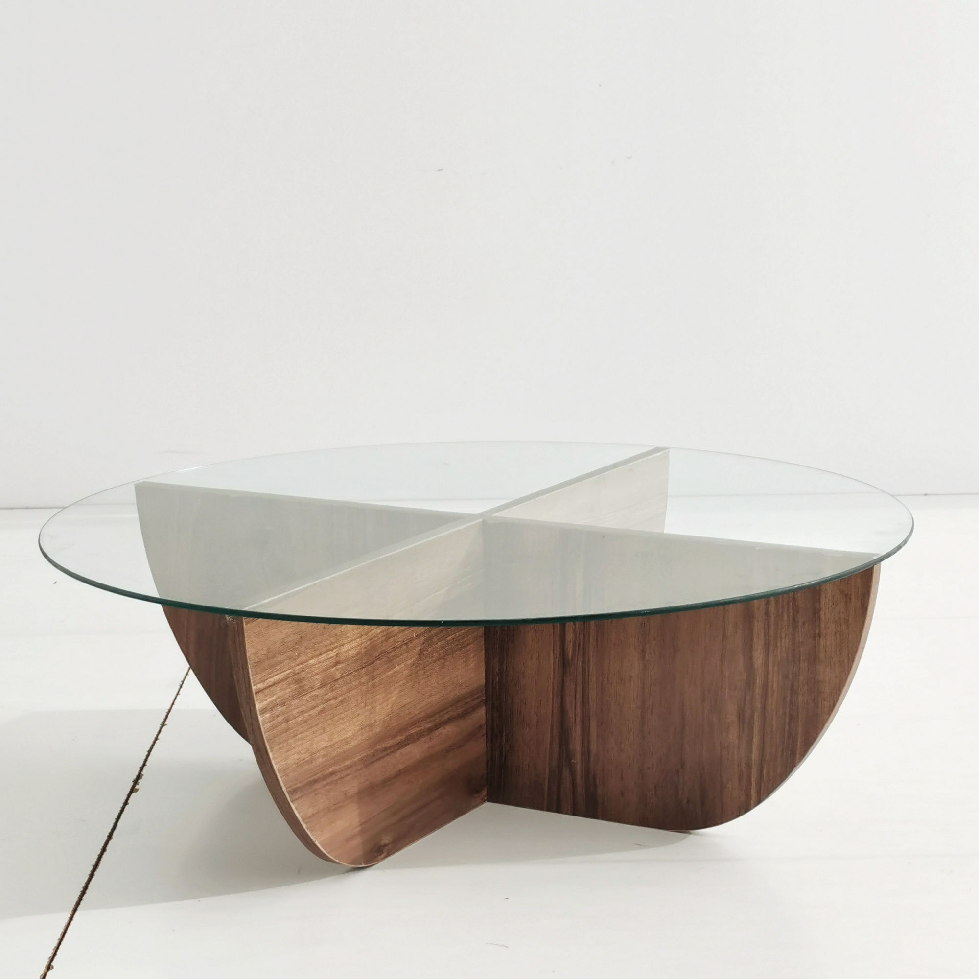 Masuta de cafea, Hanah Home, sticla securizata si pal melaminat, nuc, 90x90x30 cm — imaginea 4