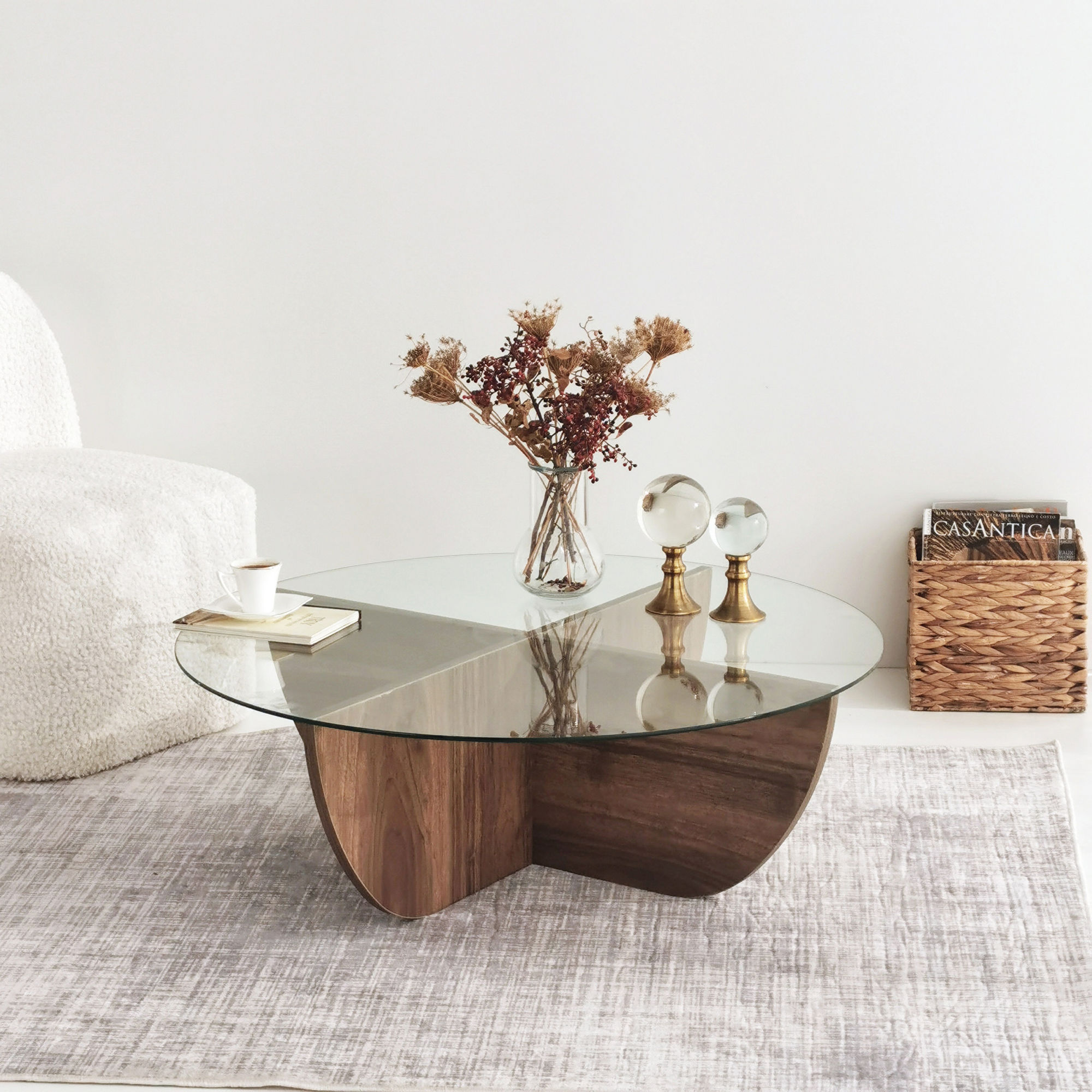 Masuta de cafea, Hanah Home, sticla securizata si pal melaminat, nuc, 90x90x30 cm — imaginea 7