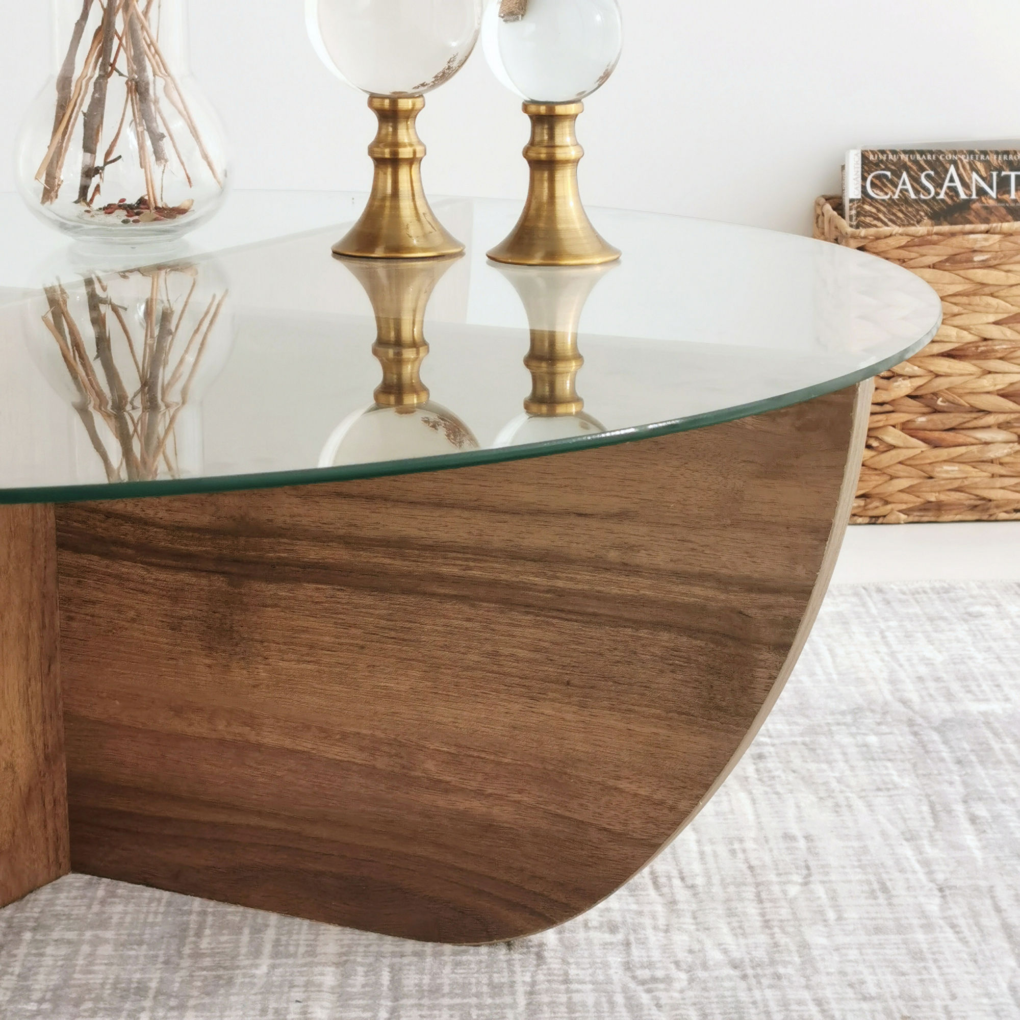 Masuta de cafea, Hanah Home, sticla securizata si pal melaminat, nuc, 90x90x30 cm — imaginea 8