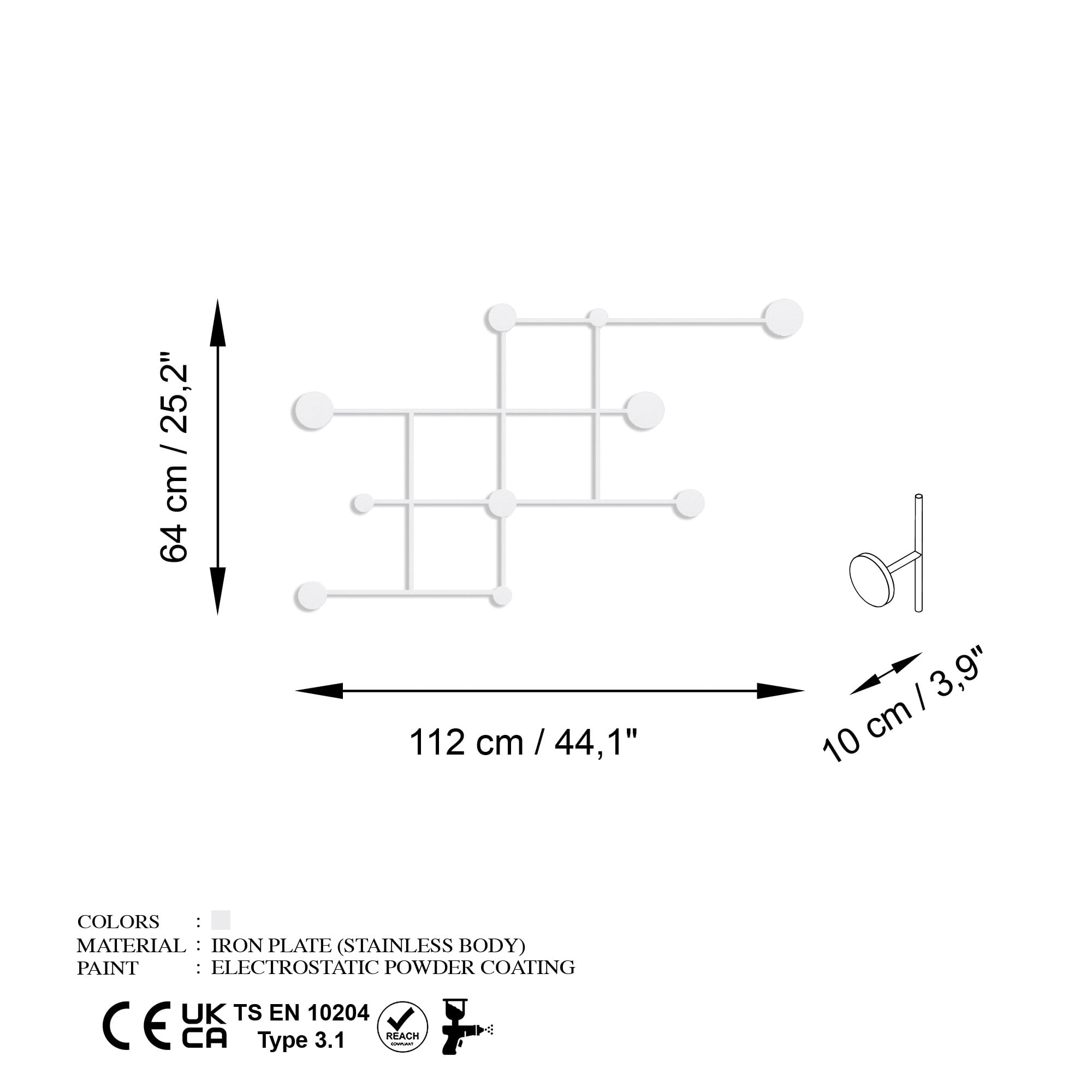 Cuiere de perete, Wallxpert, metal, alb, 112x64x10 cm — imaginea 2