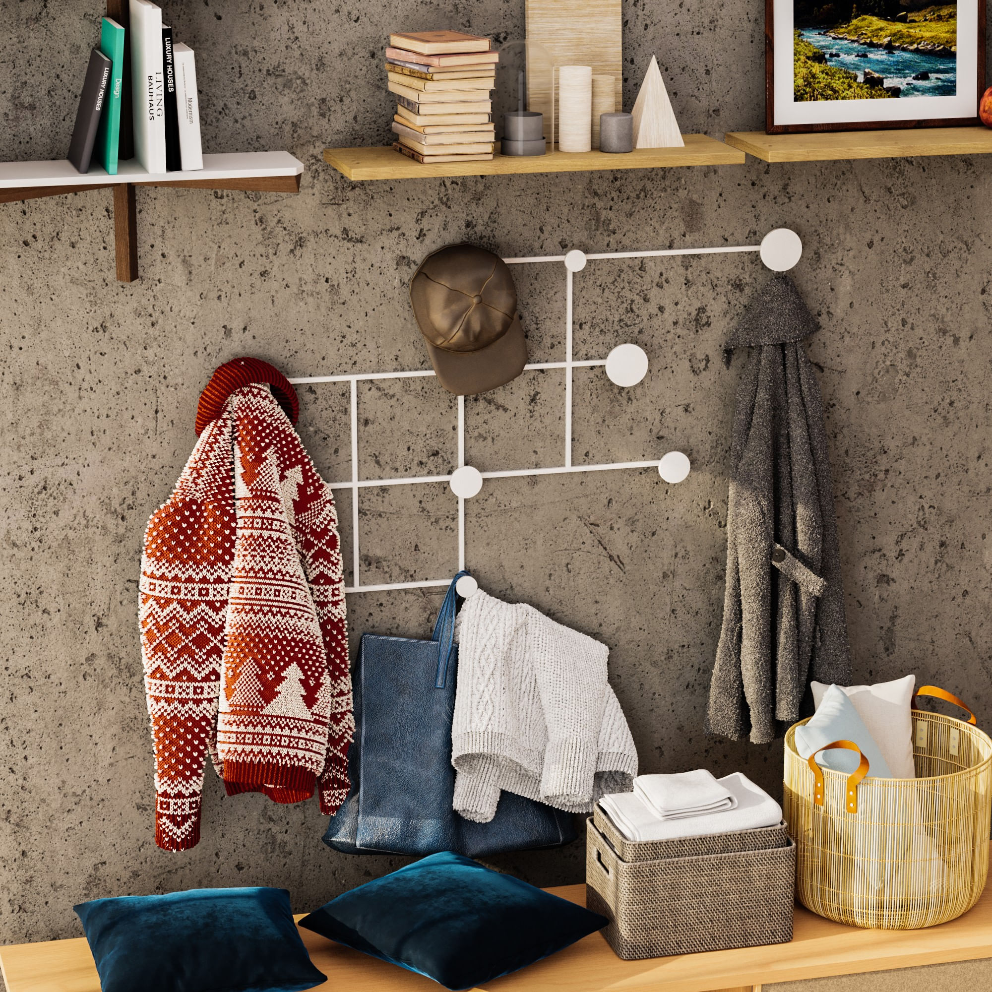 Cuiere de perete, Wallxpert, metal, alb, 112x64x10 cm — imaginea 4