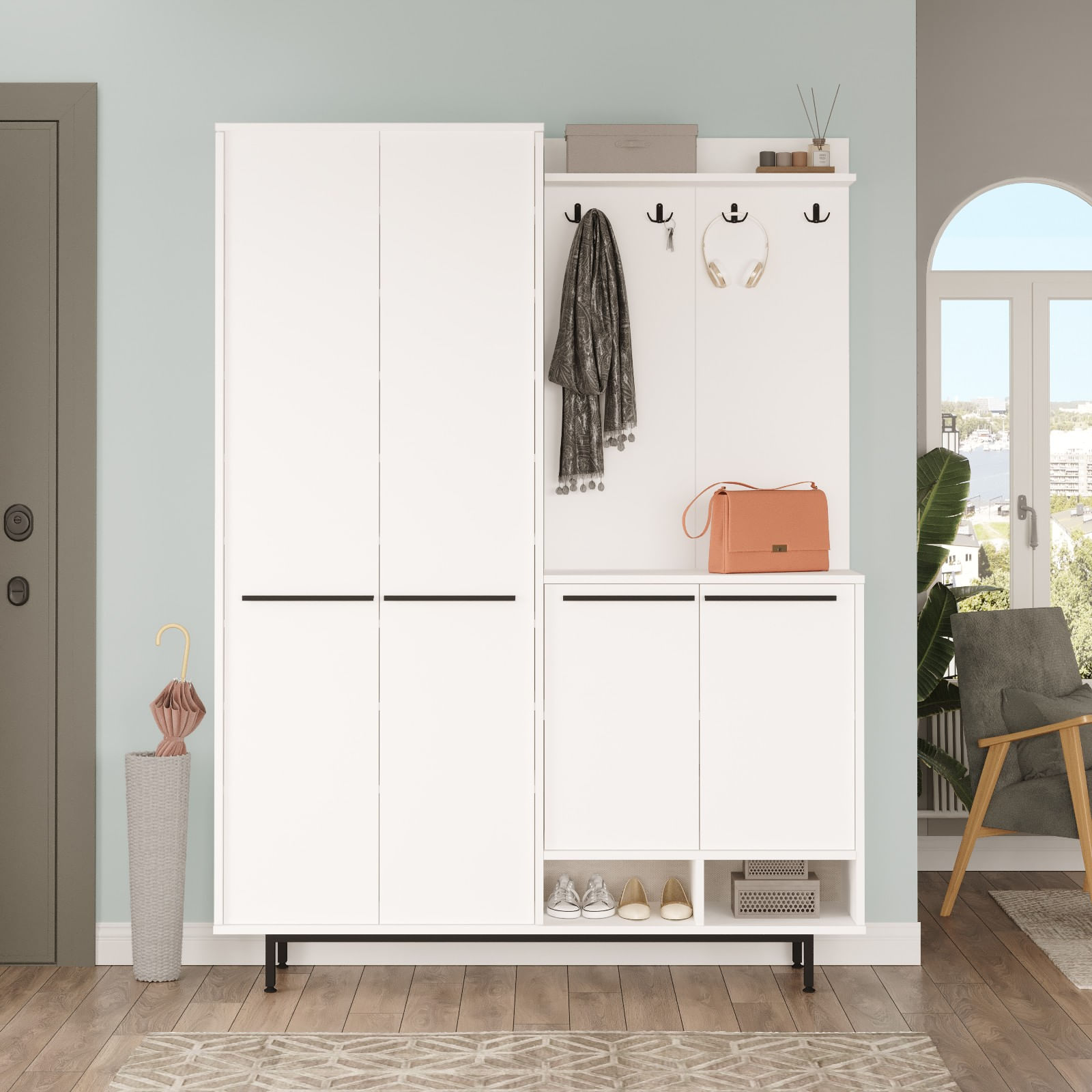 Cuier, Hanah Home, pal melaminat, alb, 147.4x35.5x195.6 cm — imaginea 6