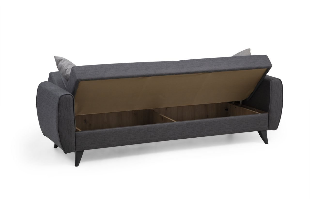 Canapea extensibila 3 locuri, Atelier Del Sofa, cadru metal si lemn, stofa poliester texturat, gri inchis, 214x86x77 cm — imaginea 2