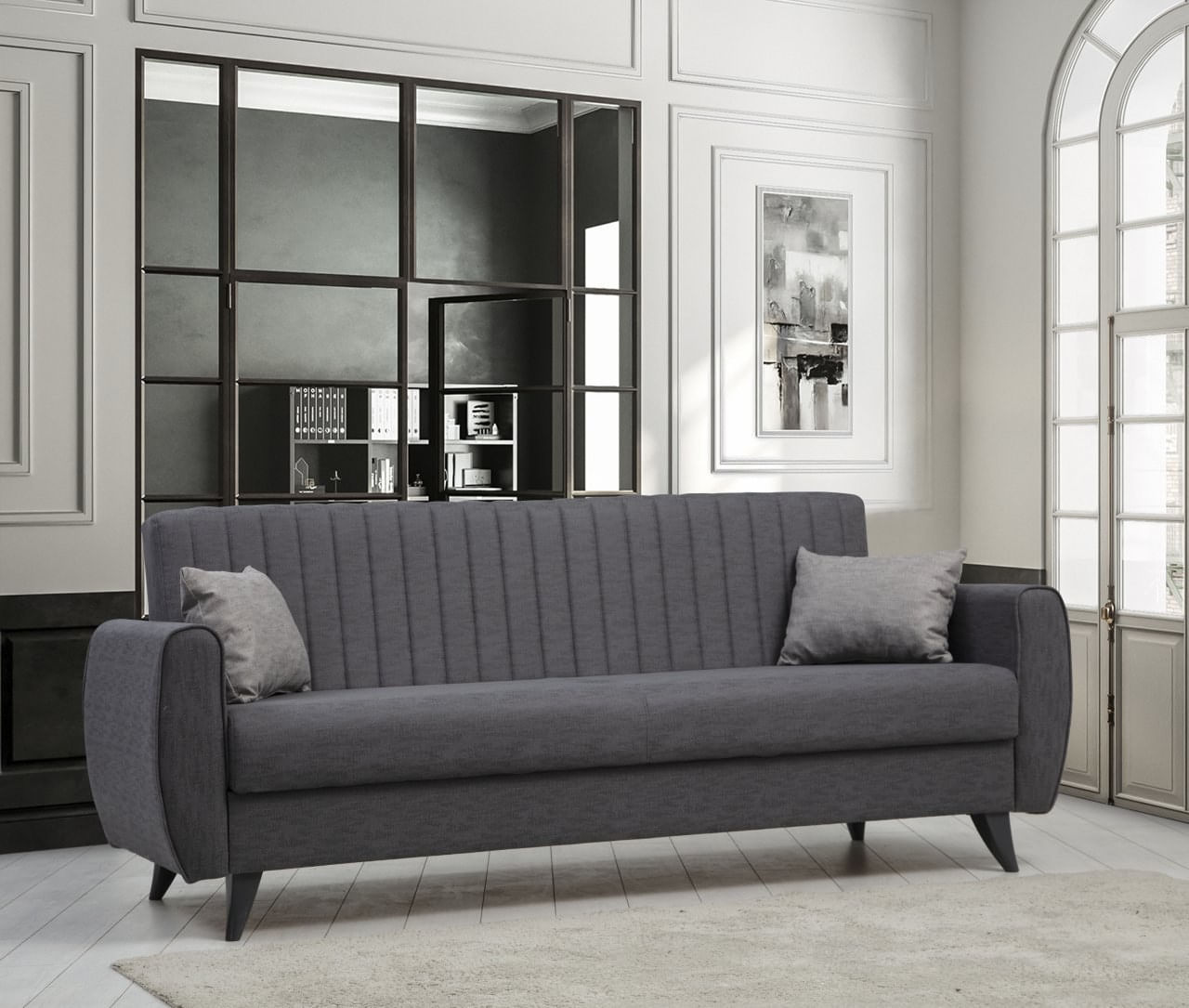 Canapea extensibila 3 locuri, Atelier Del Sofa, cadru metal si lemn, stofa poliester texturat, gri inchis, 214x86x77 cm — imaginea 3